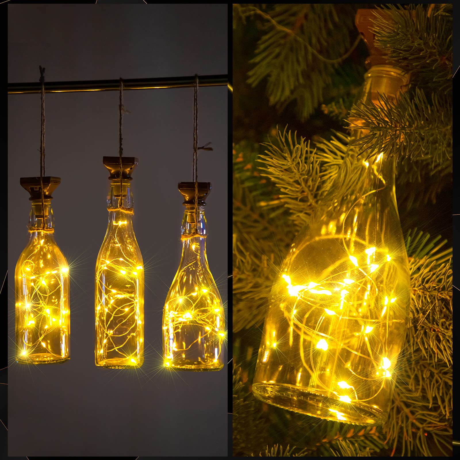 18 Pack Solar Bottle Lights with 20 LEDs - Waterproof Copper Fairy Lights for Outdoor Decor - Perfect for Weddings, Holidays, Garden & Patio Decoration - Creates Magical Ambiance for Evening Gatherings