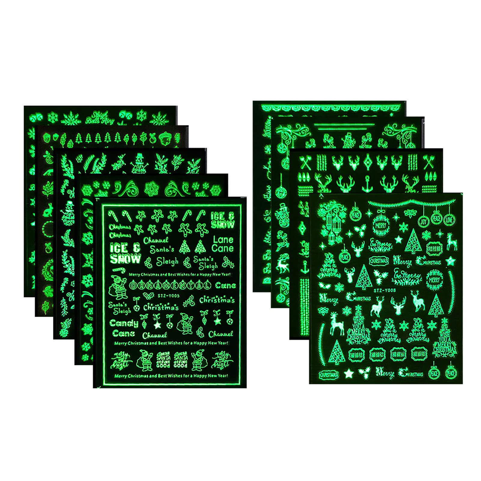 Christmas Nail Art Stickers - 9Pcs Festive Holiday Nail Decals with Winter Xmas Patterns, Fluorescent Paper Transfer Stickers for DIY Manicure & Nail Decoration | Perfect for Holiday Parties, Gift Giving & Festive Nail Art Designs