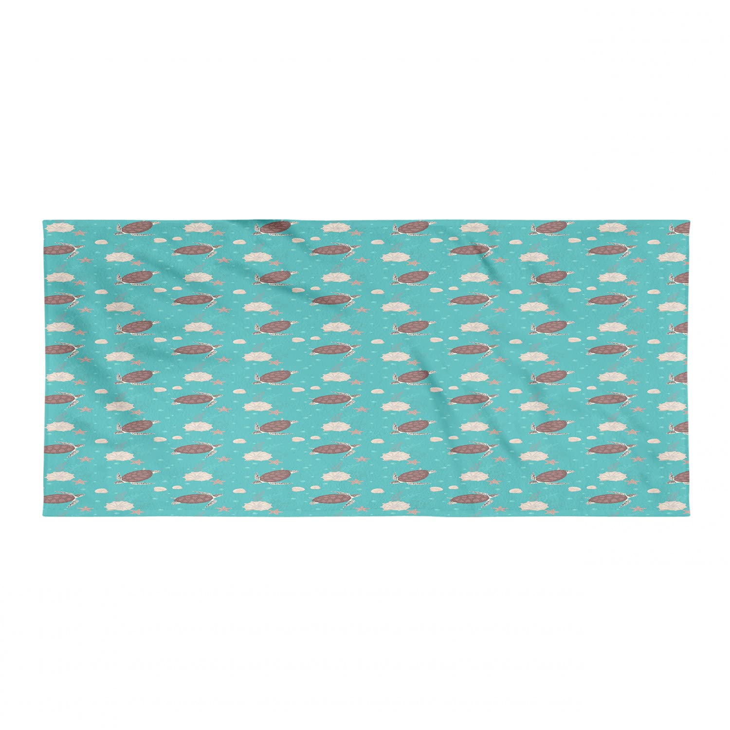 Ambesonne Marine Beach Towel - Quick Dry Soft Microfiber with Continuous Bubbles Turtles Starfish Shells Design - Compact Travel Towel for Swimming, Camping, Yoga, Hiking - Dark Seafoam Chocolate