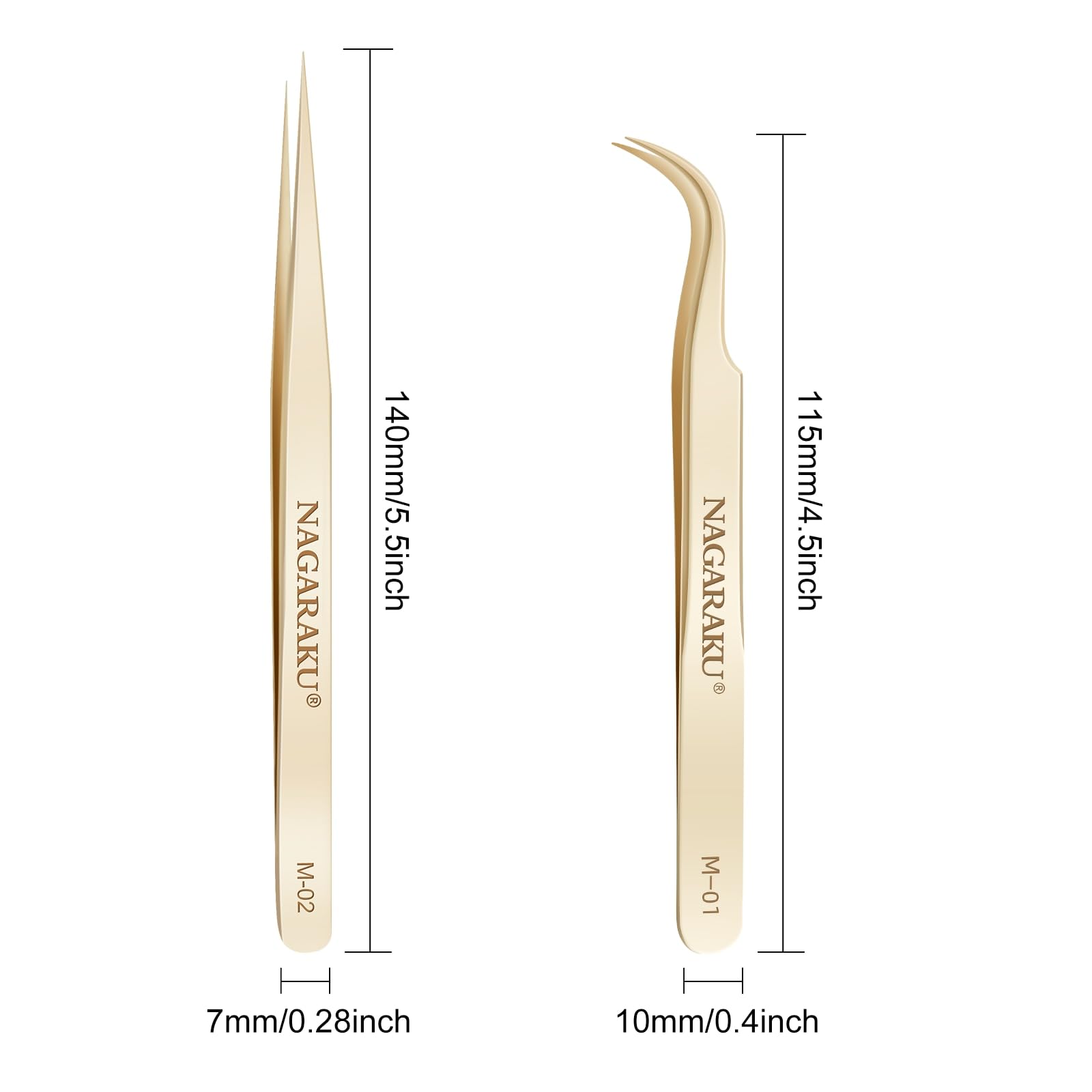 Professional Eyelash Extension Tweezers Set - Straight & Curved Precision Tips for Volume & Easy Fanning - 1 Pair (M-01 & M-02) - Perfect for Salon & Home Lash Application