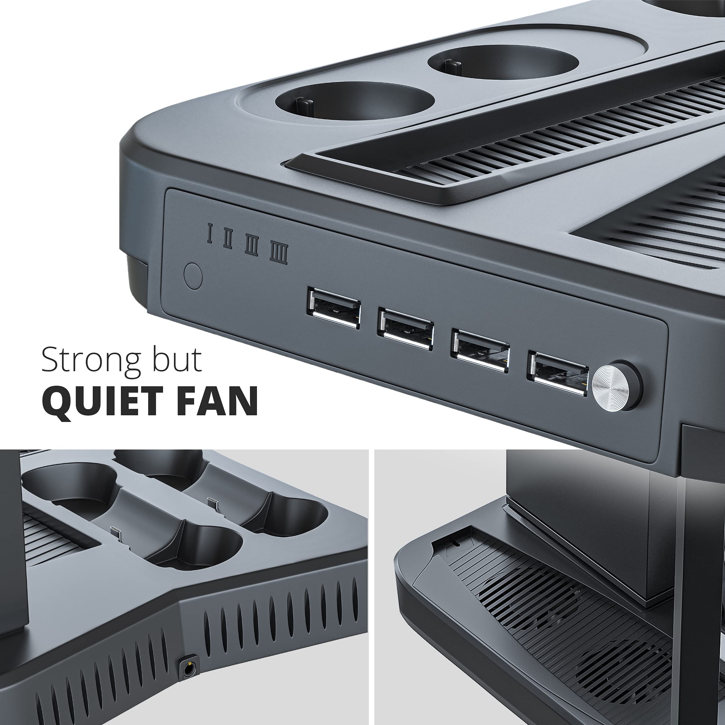 Skywin PSVR Charging Station & Display Stand for Playstation 5 - Dual Controller Charger Dock with Cooling Fan & Headset Holder - Perfect for Gaming Setup & VR Accessories Organization (Compatible with PS5 & PSVR) - Ideal for Living Room Entertainment & Gaming Room Decor