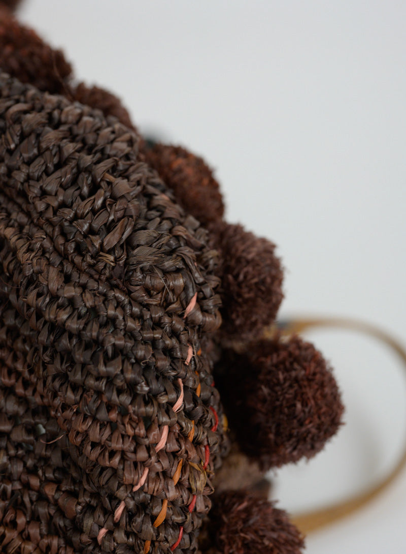 Jamin Puech Straw Borsina Handbag with Pom Pom - Brown Woven Crossbody Bag for Women | Perfect for Beach, Travel and Everyday Use