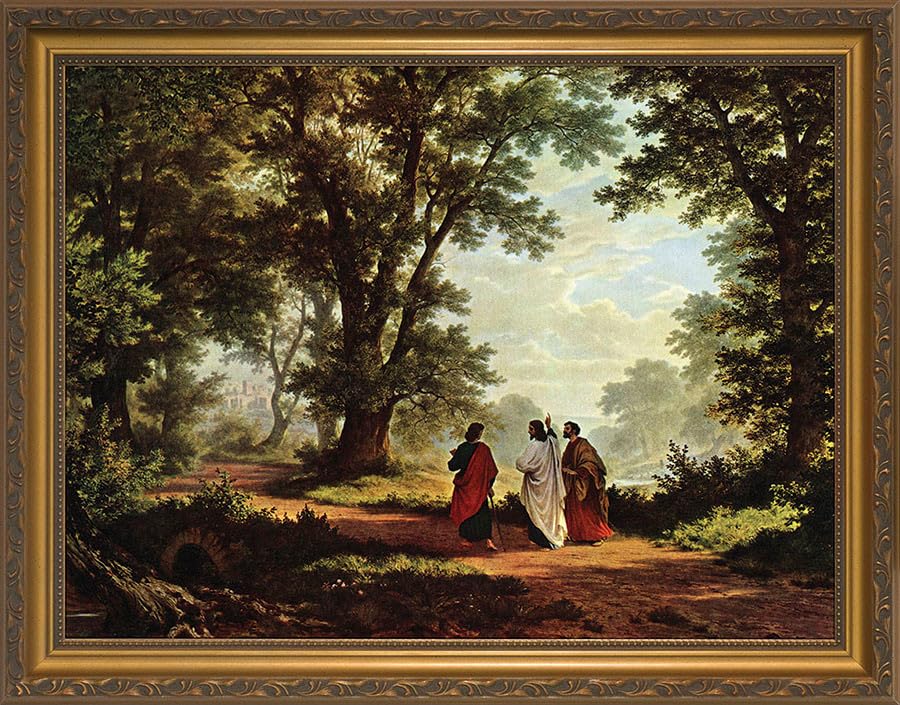 Catholic to the Max | Road to Emmaus Gold Framed Religious Art Print | Handmade in USA (16x20) - Perfect for Home Decor, Church Gifts & Spiritual Inspiration