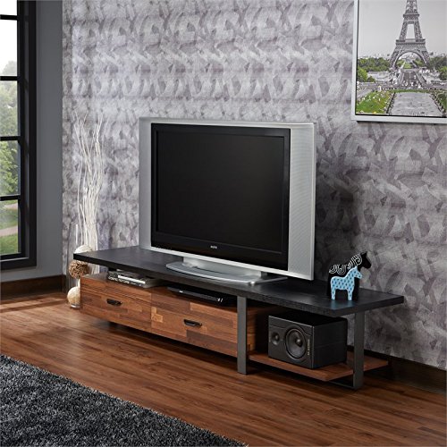 Acme Elling 2-Drawer Solid Wood TV Stand - Walnut & Black Finish - Entertainment Center for Living Room, Bedroom & Home Theater
