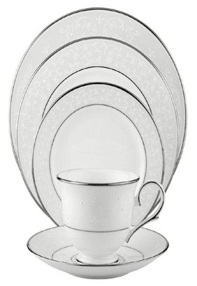 Lenox 5-Piece Opal Innocence White Dinnerware Set - Elegant Bone China Plates, Bowls & Cups for Formal Dining, Wedding Registry & Special Occasions