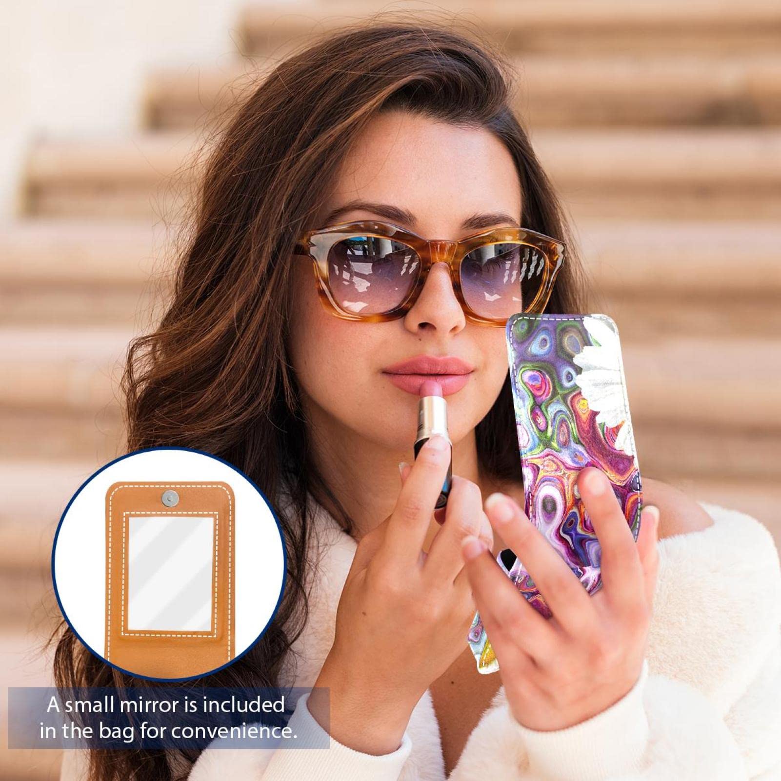 Personalized Lipstick Case - Portable Makeup Bag & Cosmetic Pouch Organizer with Daisy Flower Design - Perfect for Travel, Home Storage & Gift Giving