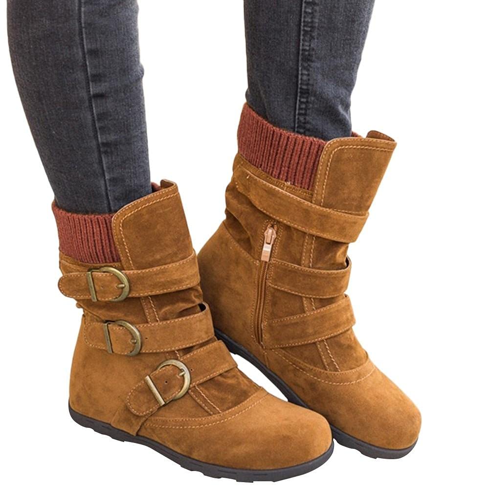 Rvidbe Women's Black Ankle Booties with Heels - Waterproof Winter Snow Boots Mid Calf, Warm Furry Lined Comfortable Fashion Boots for Outdoor, Snowy Weather & Casual Wear
