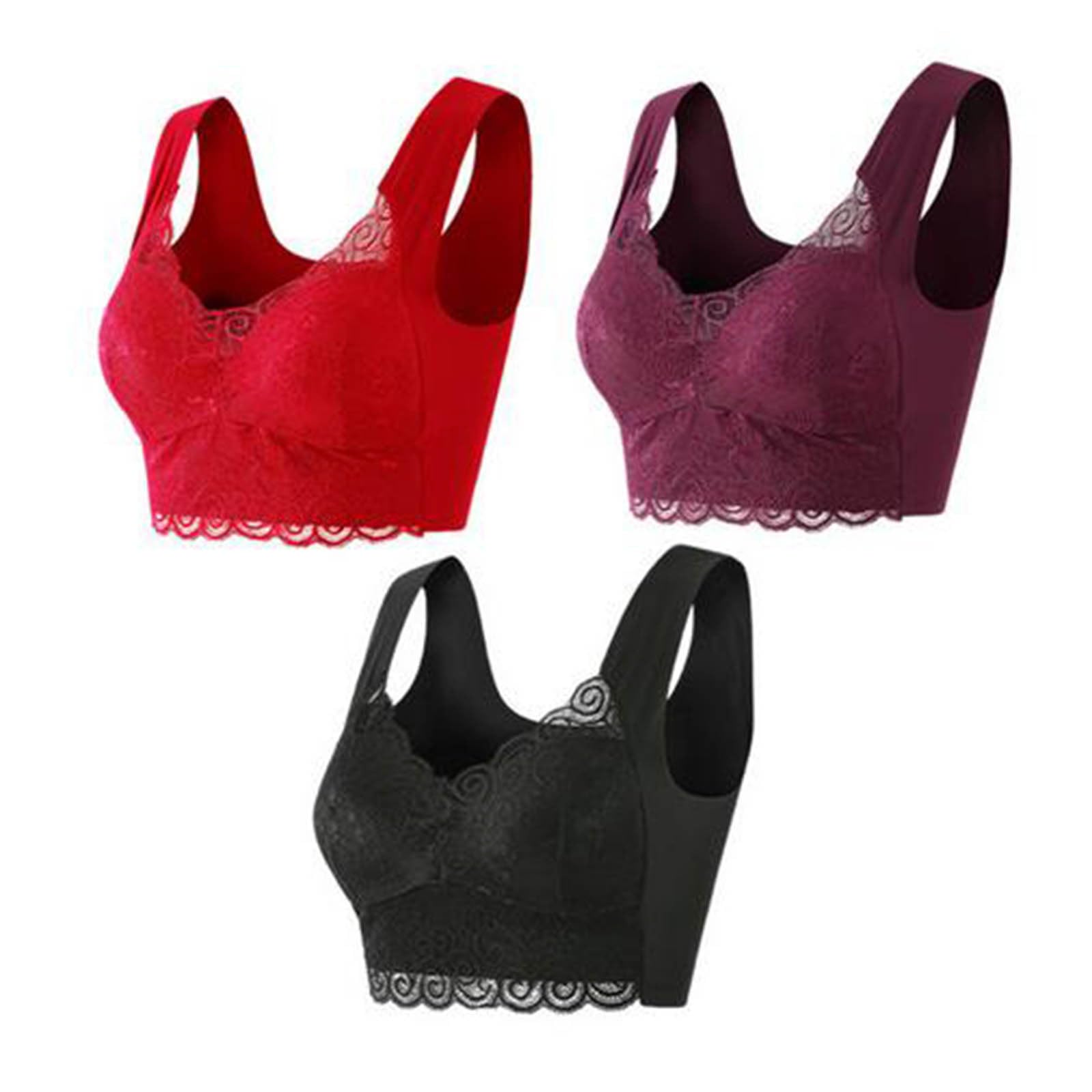 3PC Plus Size Lace Bras for Women - Comfortable Wireless Full Coverage Sports Bra with Wide Strap Support - Perfect for Yoga, Gym Workouts & Everyday Wear