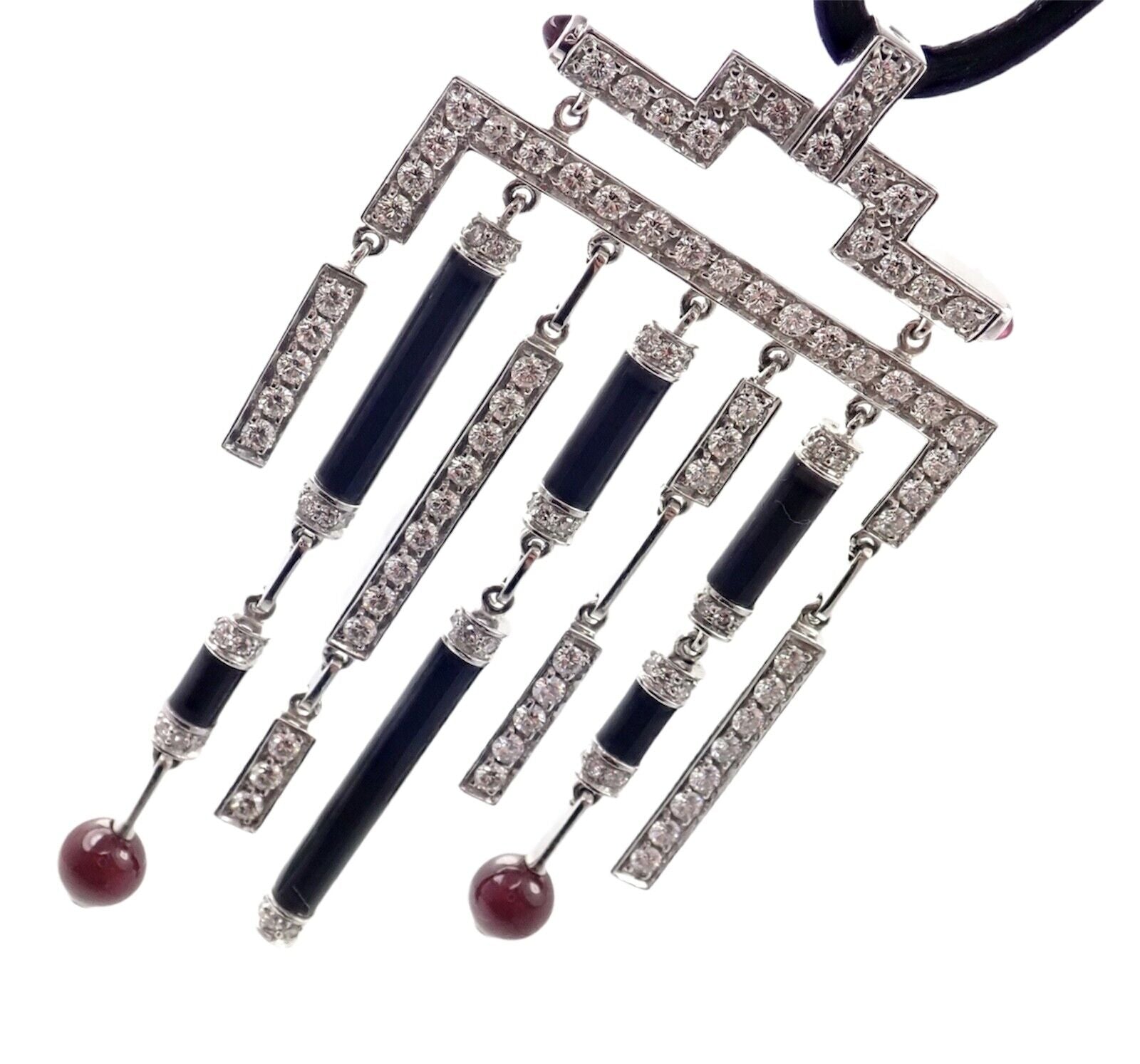 Cartier Le Baiser Du Dragon 18K White Gold Onyx Ruby Diamond Pendant Necklace with Certificate - Luxury Jewelry Gift for Women, Anniversary & Special Occasions