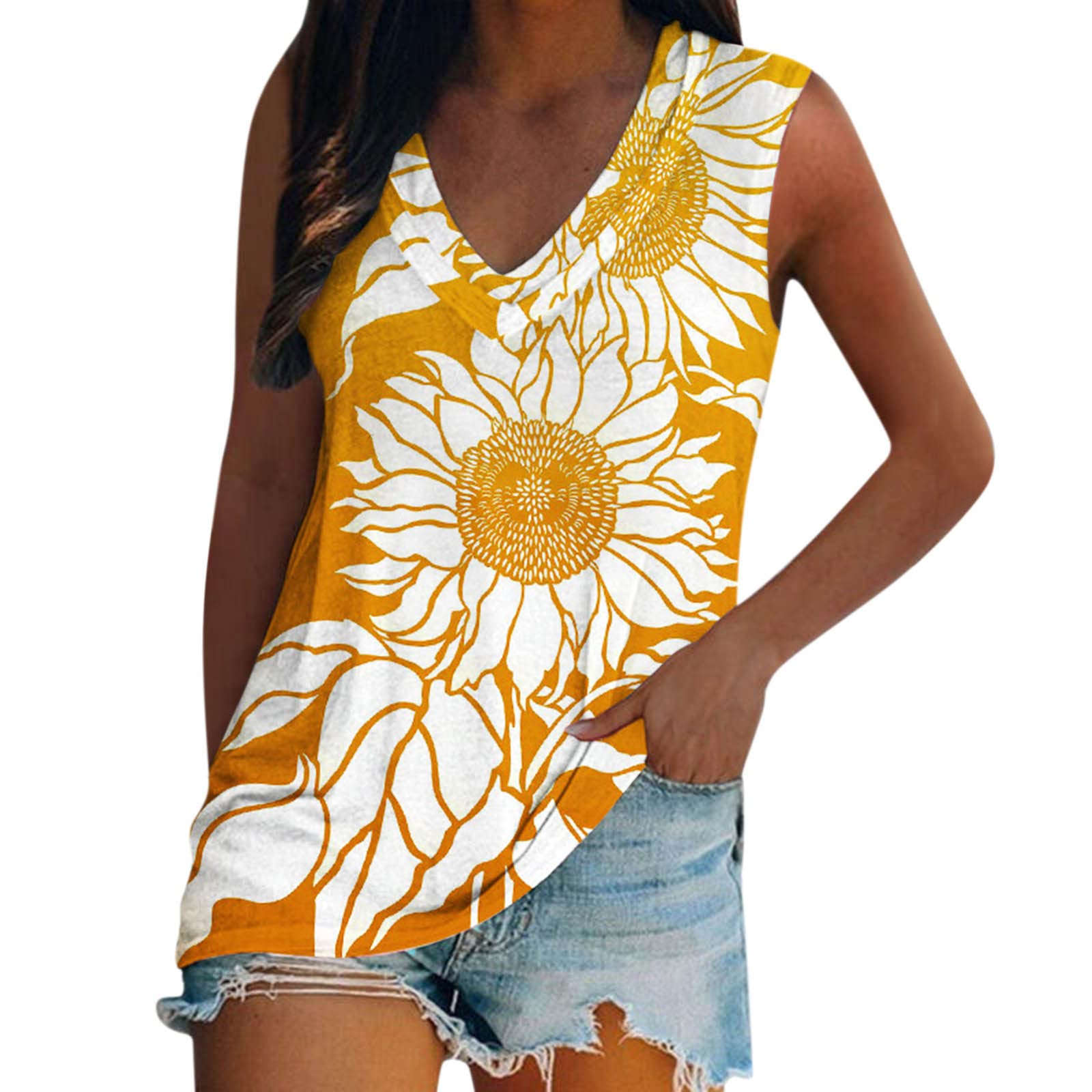 Women's Flowy V-Neck Tank Tops - Sleeveless Graphic Summer Blouse for Ladies | Loose Fit Casual Wear for Beach, Yoga & Everyday Outfits