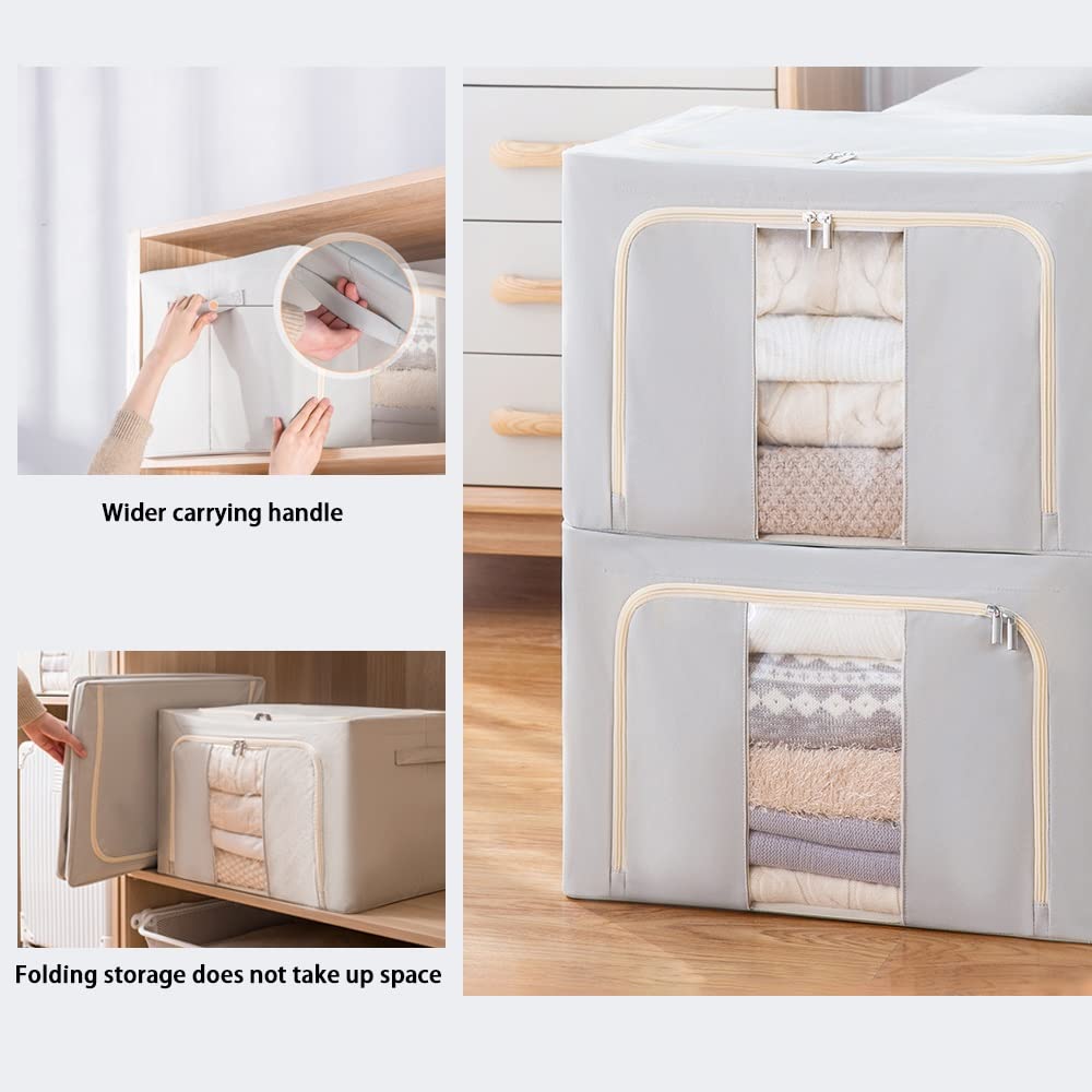 Odorless Collapsible Storage Box with Clear Window & Sturdy Zipper - 100L Steel Frame Organizer for Closet, Home, Office (Oxford Cloth) - Space Saving Foldable Storage Solution