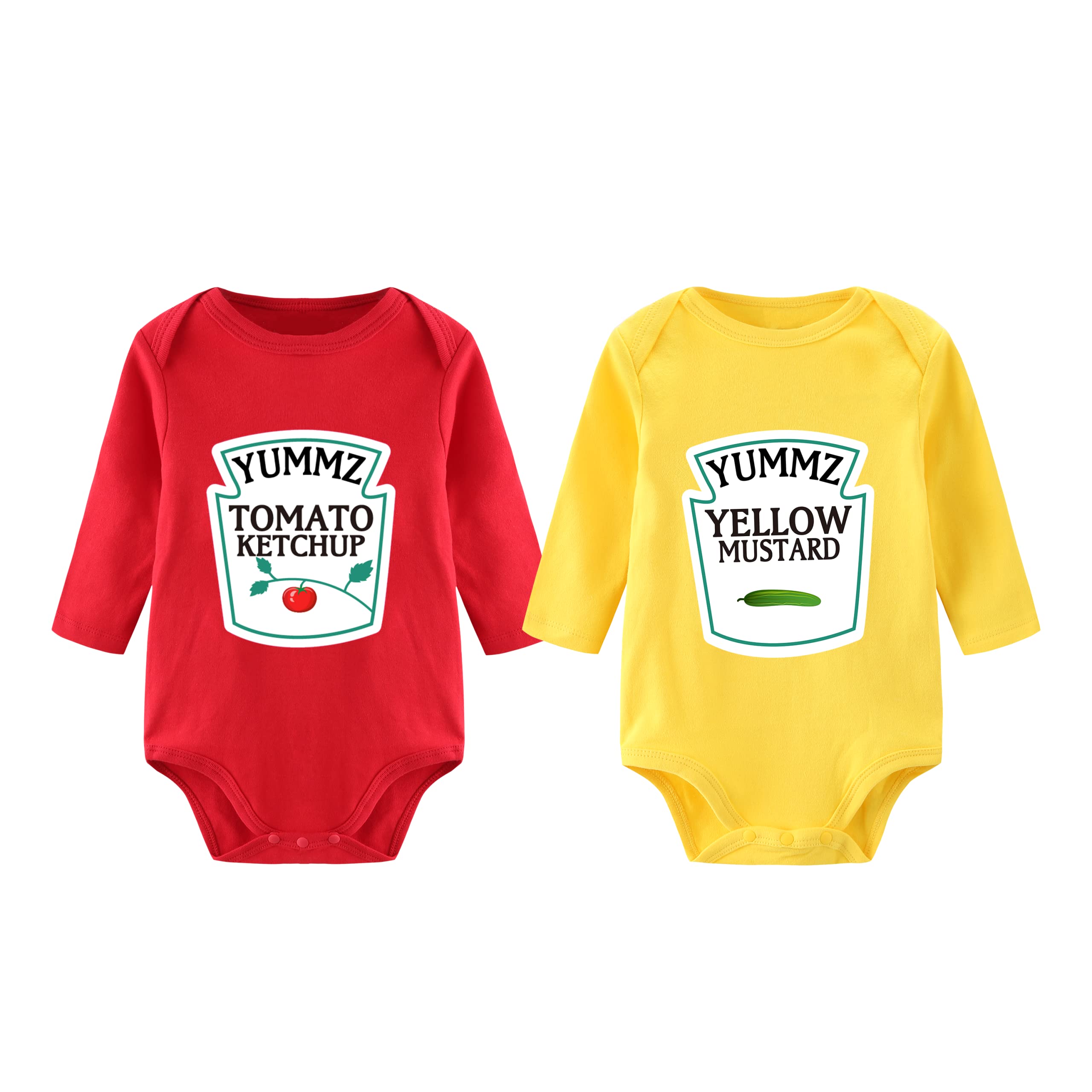 YSCULBUTOL Funny Ketchup Mustard Baby Twins Bodysuit Outfit - Short Sleeve Romper Set for Baby Girls | Perfect for Twin Photoshoots, Matching Sibling Outfits & Cute Family Moments