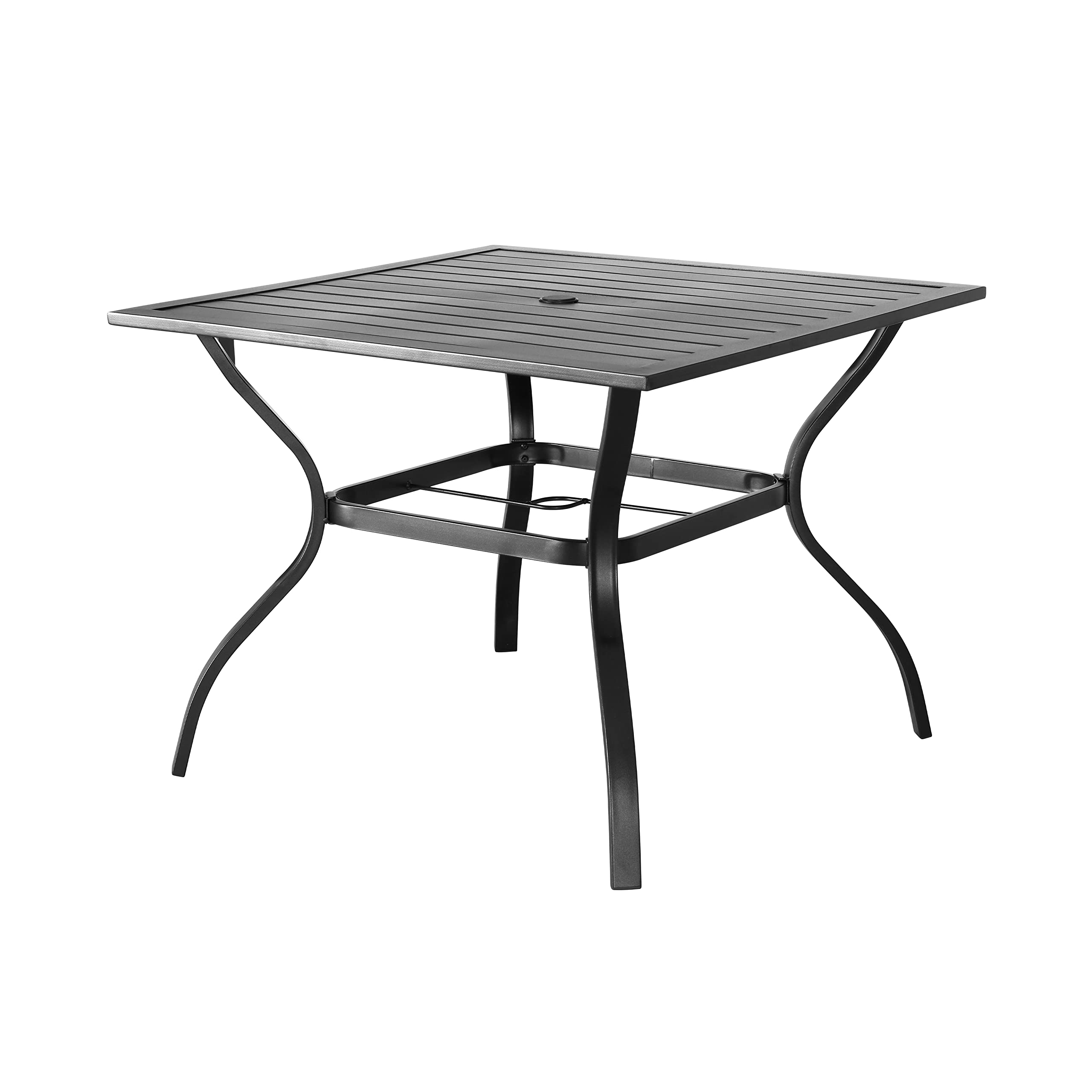 LOKATSE HOME 37 Inch Square Outdoor Patio Dining Table with Umbrella Hole - Durable Metal Steel Frame in Black - Perfect for Backyard, Garden, Poolside & BBQ Parties