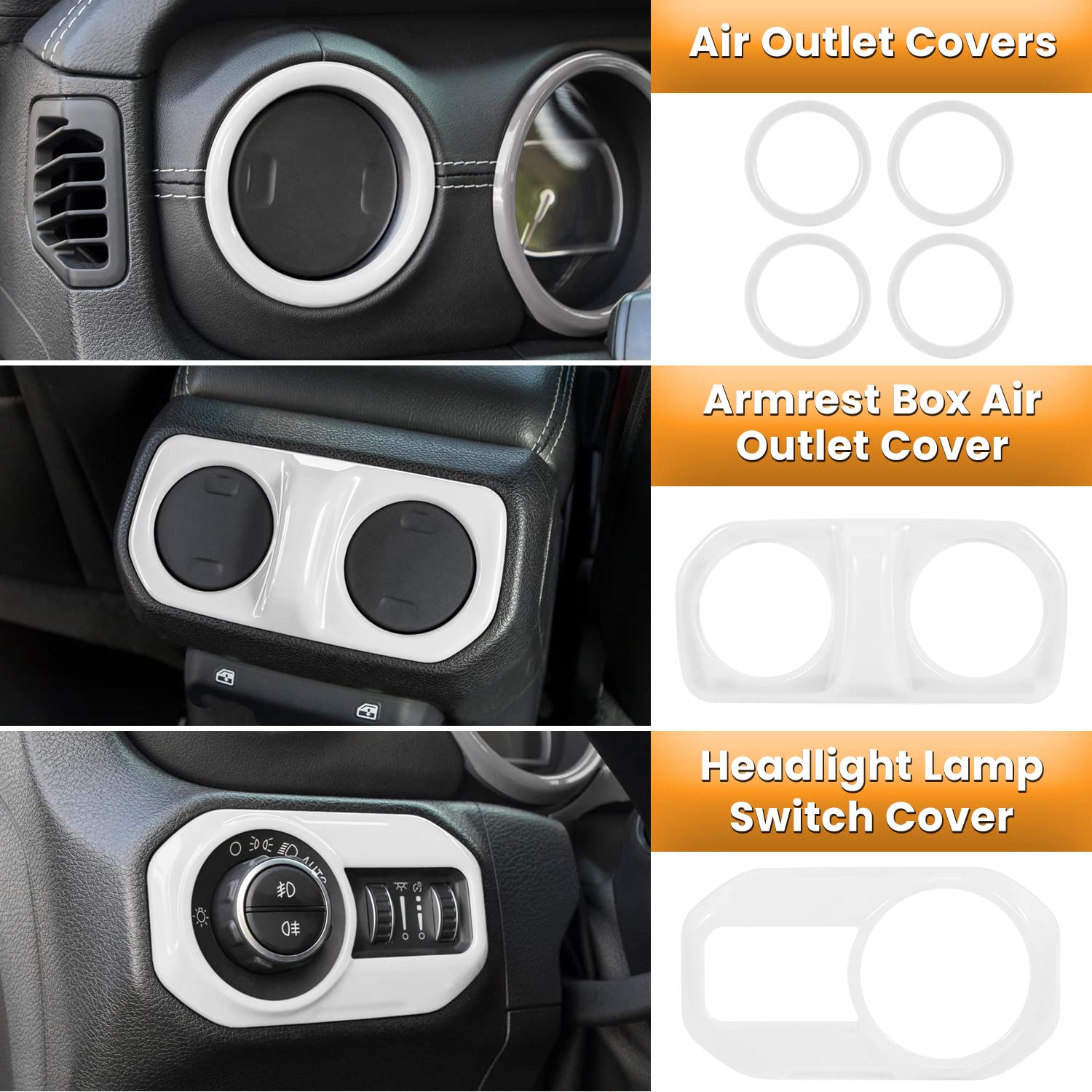 23PCS Full Interior Trim Kit for Jeep Wrangler JL JLU Gladiator JT 2018-2023 - Steering Wheel, Door Handle, AC Vent, Cup Holder, Reading Light & Headlight Gear Cover (White) | Premium Car Interior Accessories for Style & Protection