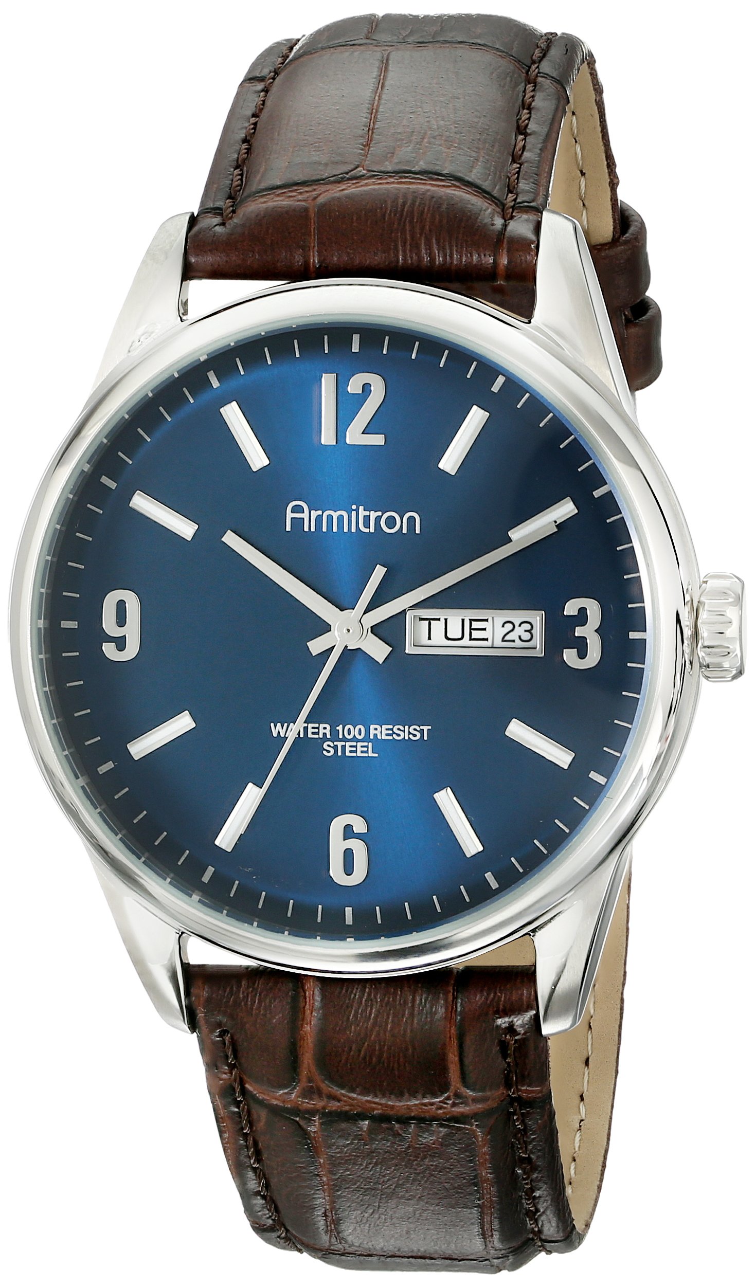 Armitron Men's Classic Day Date Leather Strap Watch - Water Resistant Analog Wristwatch for Business & Casual Wear - Model 20/5048 | Perfect for Office, Dating & Everyday Use