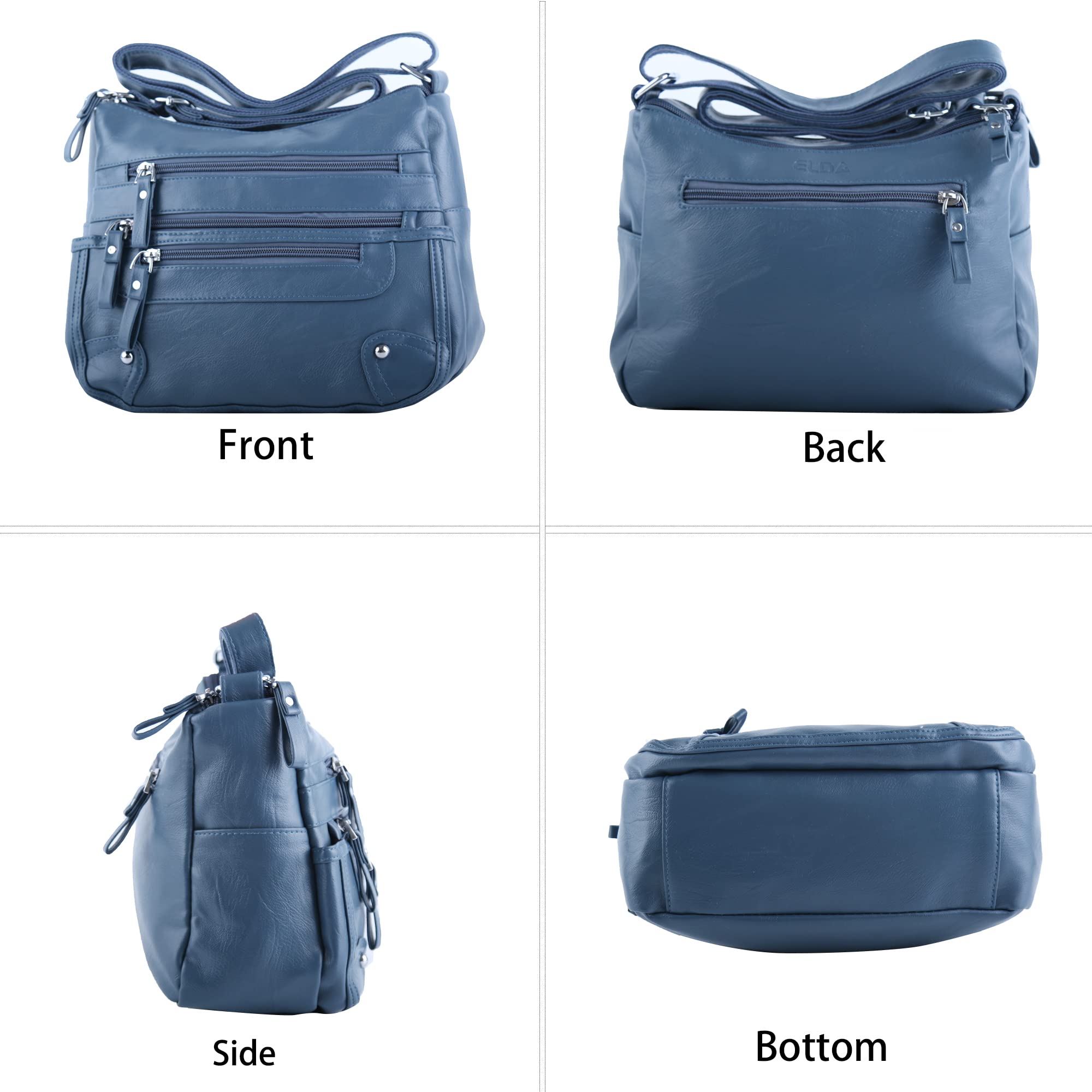 ELDA Women's 10-Pocket Crossbody Purse - Lightweight Medium Shoulder Bag with Multiple Pockets for Everyday Essentials | Perfect for Work, Travel & Shopping
