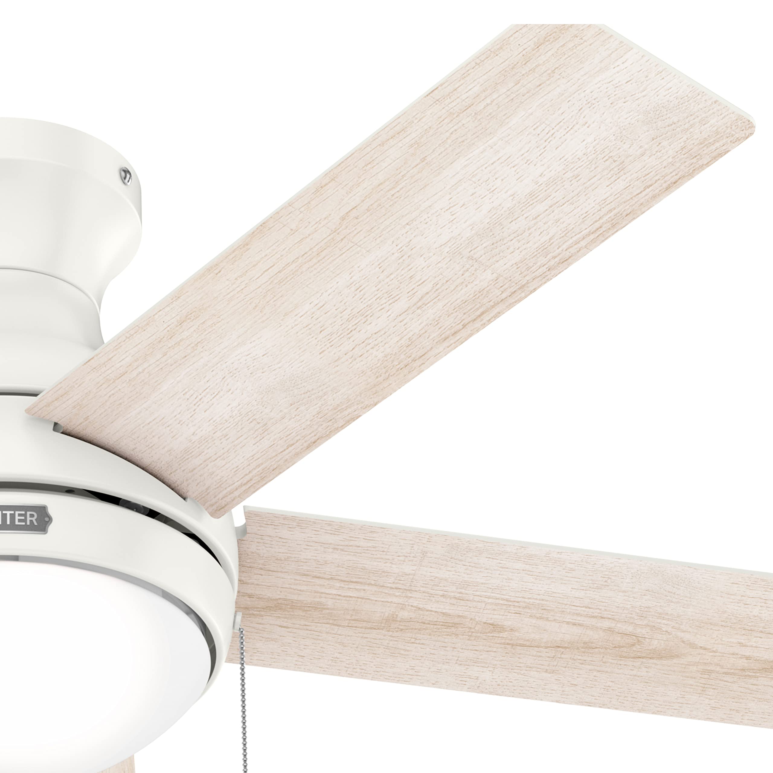 Hunter Fan 44 Inch Low Profile Fresh White Indoor Ceiling Fan with LED Light Kit and Pull Chain - Energy Efficient Quiet DC Motor - Perfect for Bedroom, Living Room, Office (Renewed)