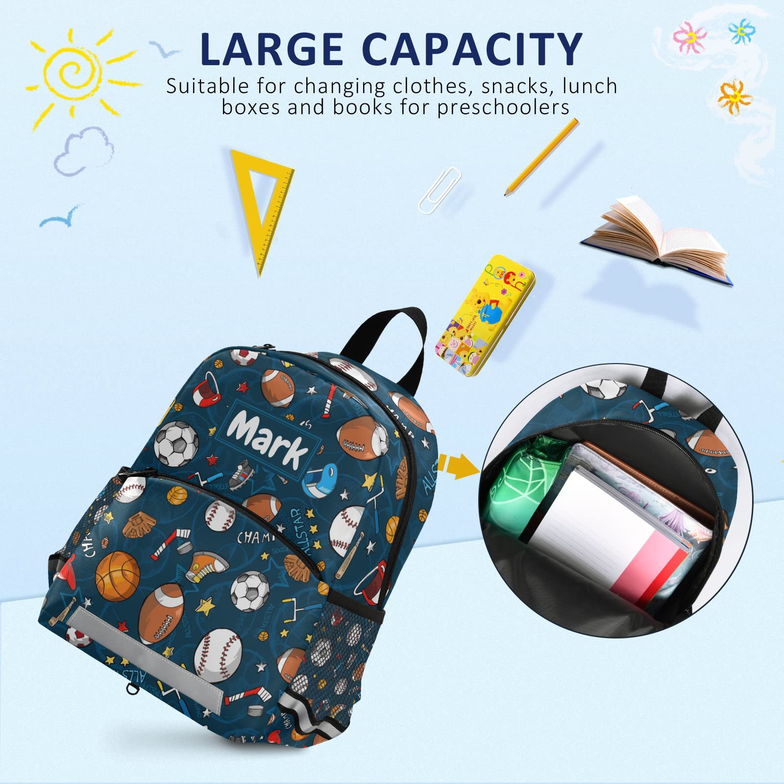 Custom Kids Football Backpack with Name - Personalized School Backpack for Boys & Girls - Adjustable Chest Strap for Preschool & Toddler - Perfect for School, Sports & Travel