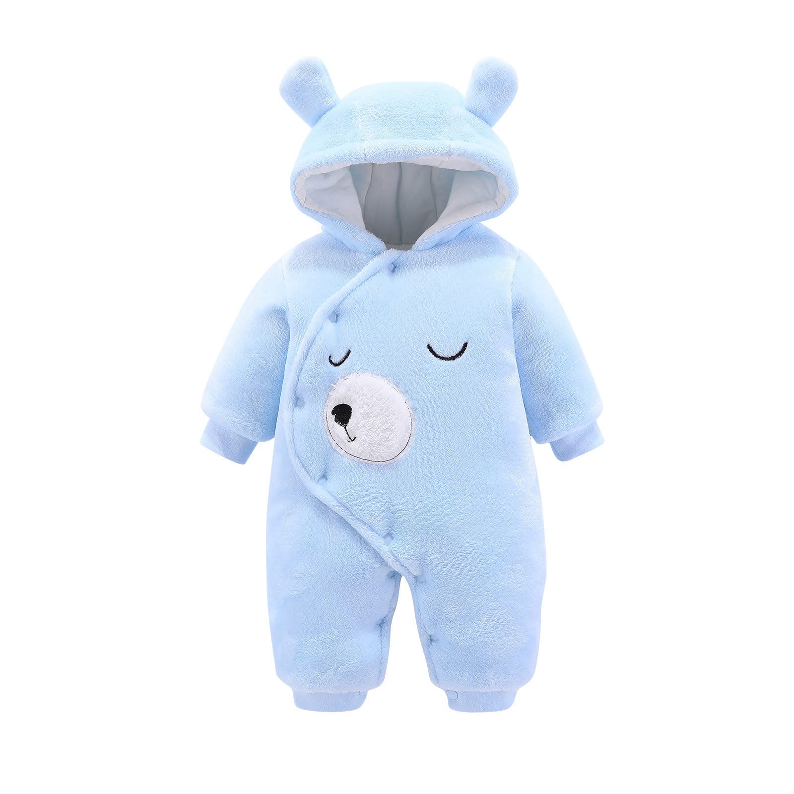 Egmy Cute Hooded Fleece Jumpsuit for Baby Boys & Girls 2 Years Old - Warm Cartoon Long Sleeve Romper for Winter Playdates & Outdoor Adventures