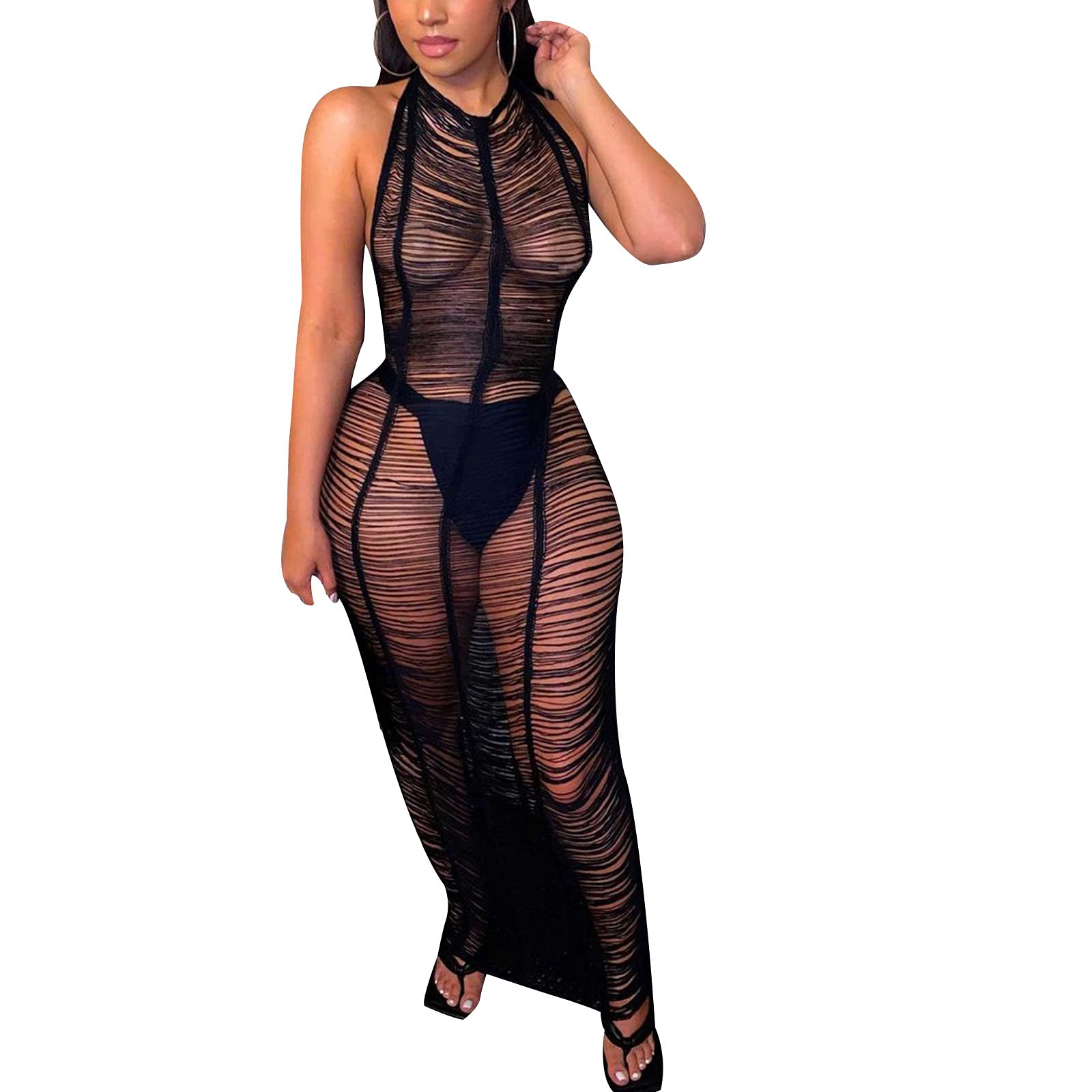 Sexy Crochet Bikini Cover Up Dress - Women's Lace Beach Swimsuit Cover with Drawstring & Halter Neck - Perfect for Pool Parties, Vacations and Summer Beach Outings