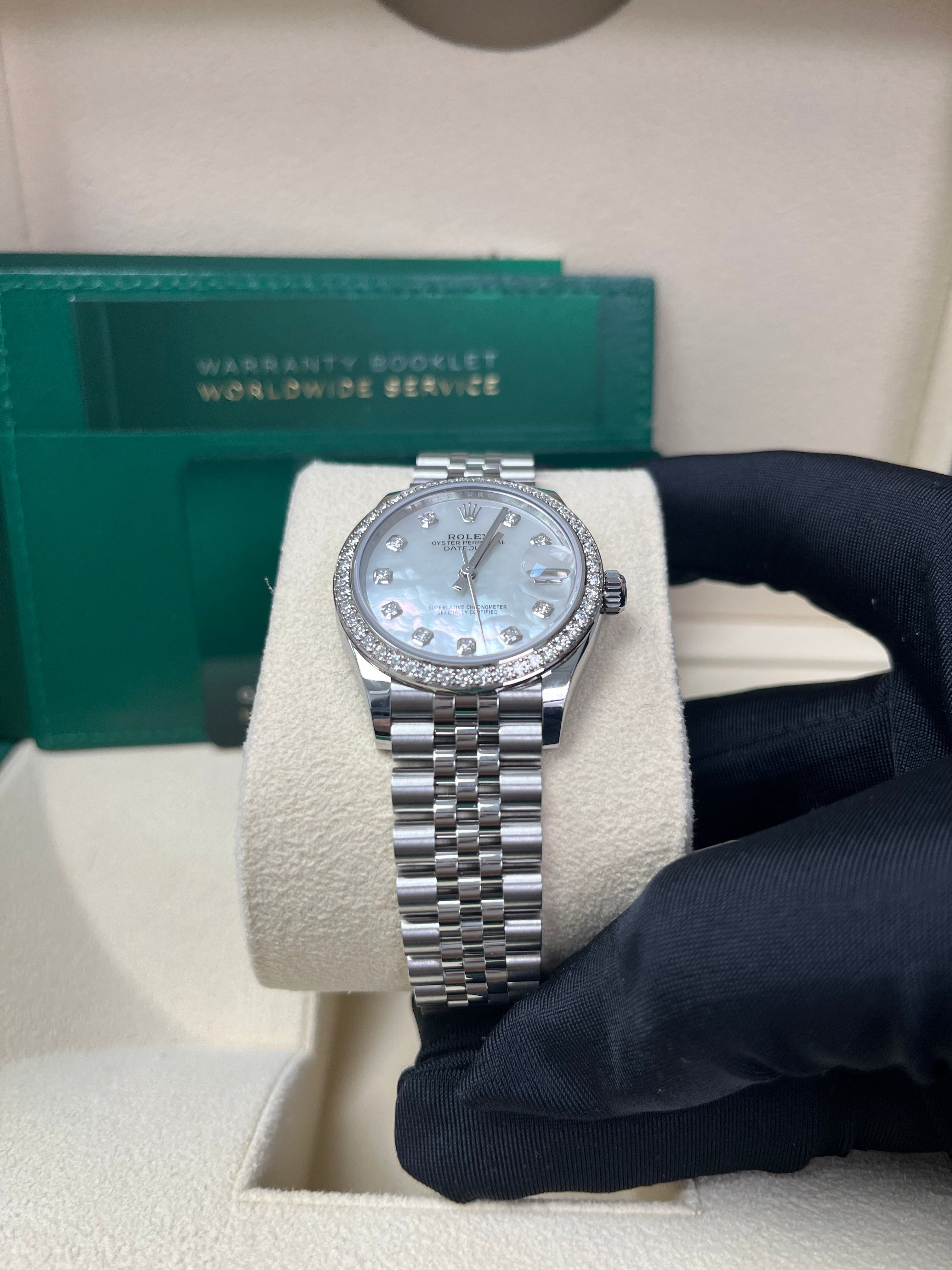 Rolex Datejust 31 Watch - Diamond Bezel & White Mother of Pearl Diamond Dial - Jubilee Bracelet 278384RBR - Luxury Gift for Women, Anniversary & Special Occasions