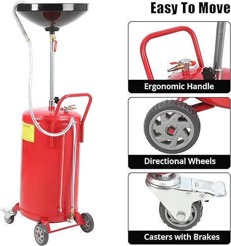 GARVEE 18 Gallon Industrial Portable Waste Oil Drainer with Adjustable Spout & Funnel - Heavy Duty Oil Drain Pan for Automotive, Motorcycle, Truck & Equipment Maintenance