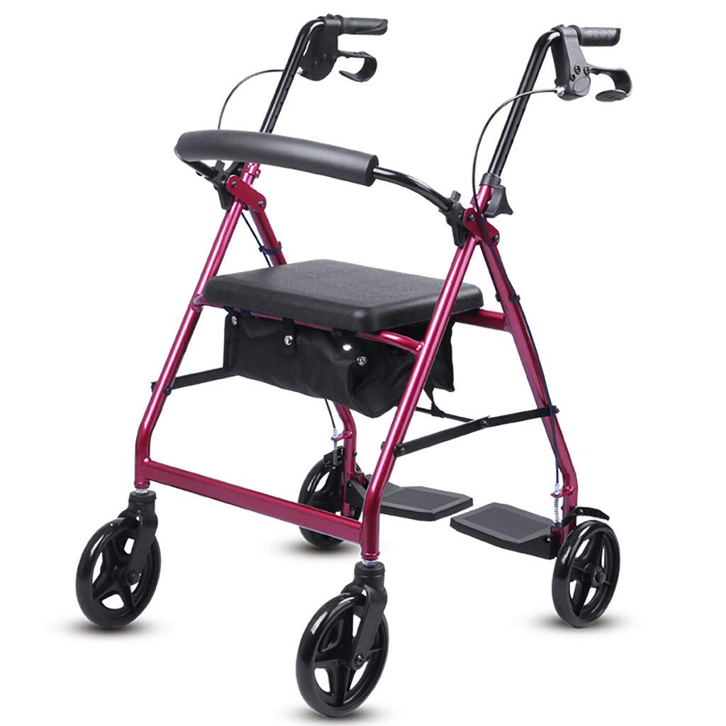 XielInd Folding Aluminum Rollator Walker with Seat & Shopping Basket - 7 Inch Wheels, Lightweight Mobility Aid for Seniors & Adults (Red) - Perfect for Indoor/Outdoor Use, Shopping, and Daily Walks