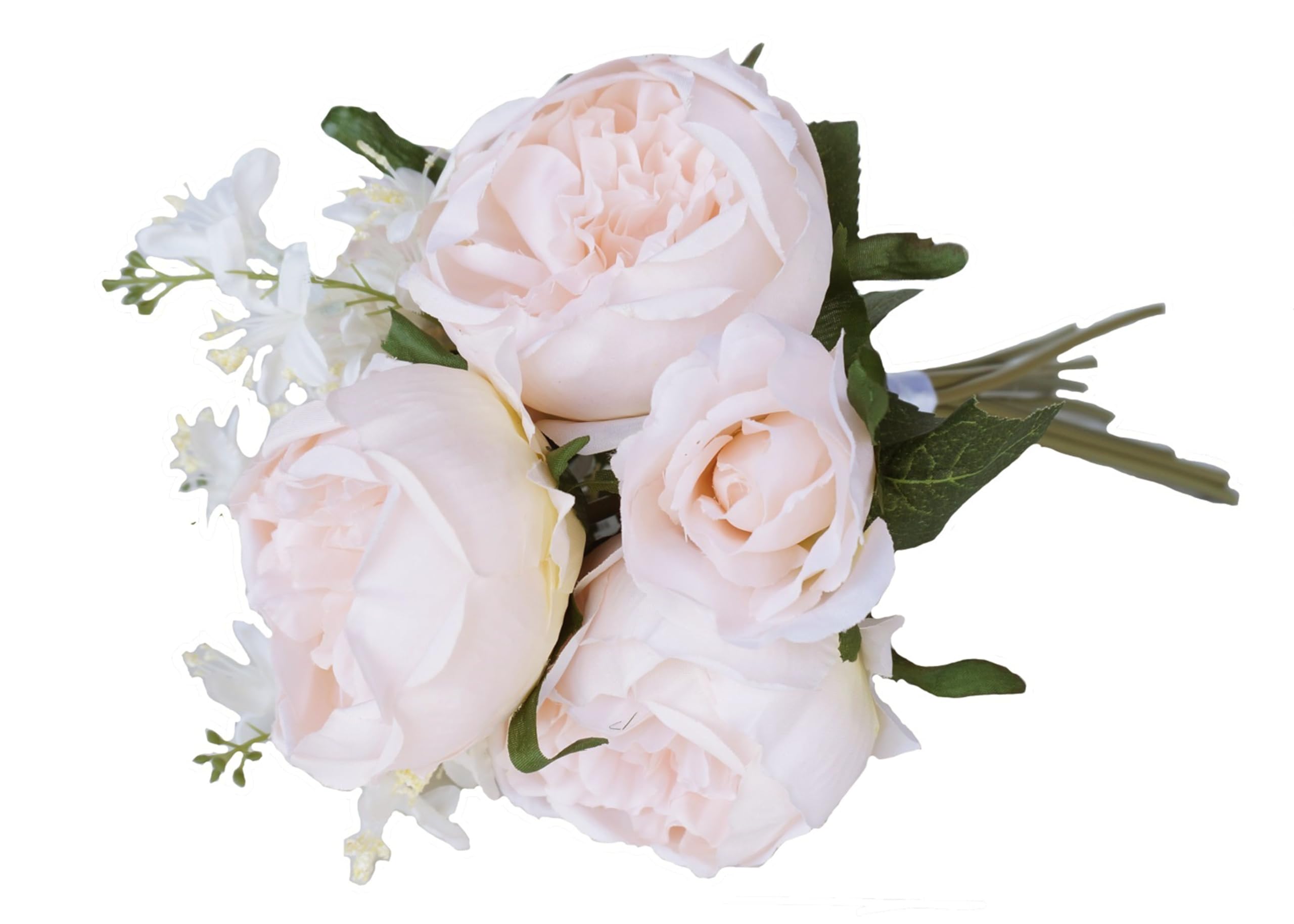English Rose Silk Flower Bouquet Blush - Realistic Artificial Floral Arrangement for Weddings, Home Decor & Centerpieces
