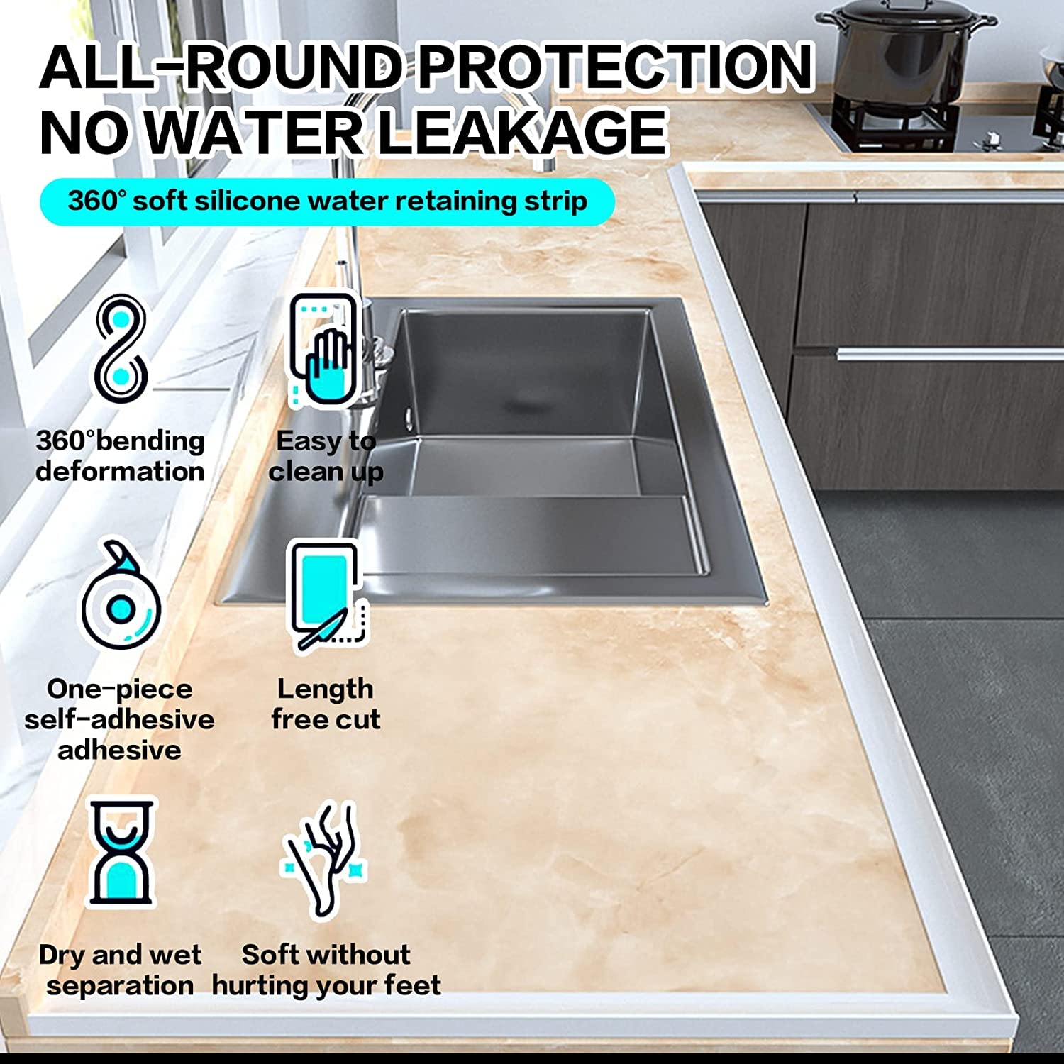Foldable Silicone Shower Dam & Splash Guard - 78 Inch Transparent Water Barrier for Bathroom, Kitchen Sink & Bathtub - Perfect for Wet/Dry Areas, Shower Curtain Corners & Countertop Protection