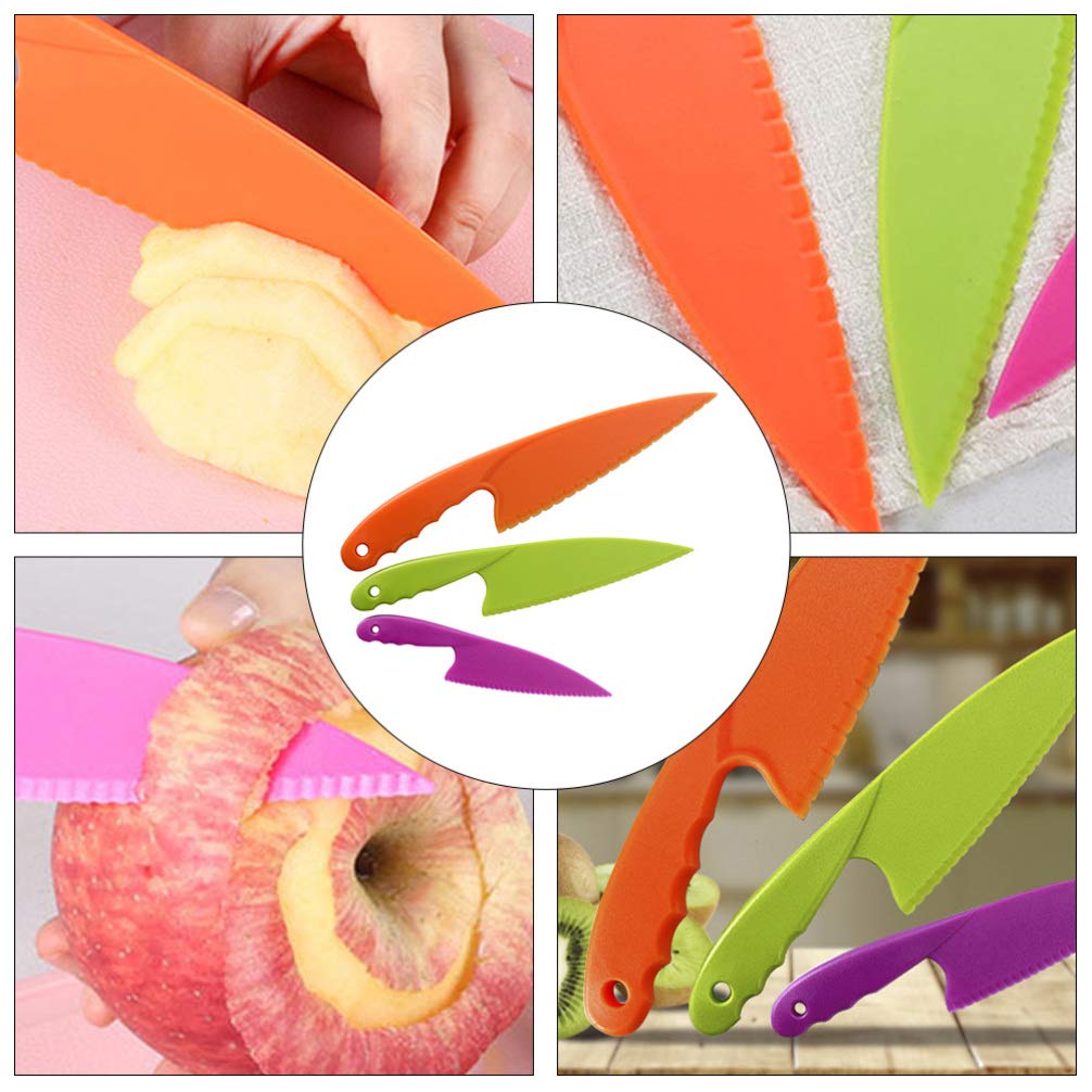ULTECHNOVO 3-Piece Plastic Fruit Cutting Tool Set - Safe Kitchen Knives for Kids, Cake Decorating Supplies & Food Prep Accessories - Perfect for Birthday Parties, Baking, and Fruit Platters