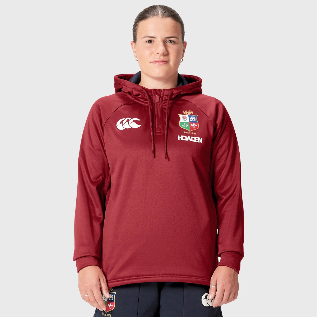 Canterbury British & Irish Lions Women's 1/4 Zip Hoody - Red Rugby Pullover for Training & Match Days - Perfect for Fans and Players