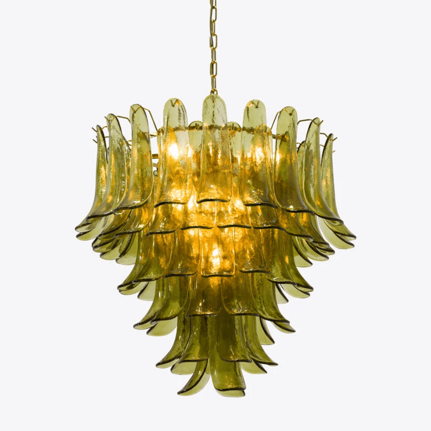Green Petalo Chandelier - Elegant Floral Ceiling Light Fixture for Dining Room, Bedroom & Living Room Decor