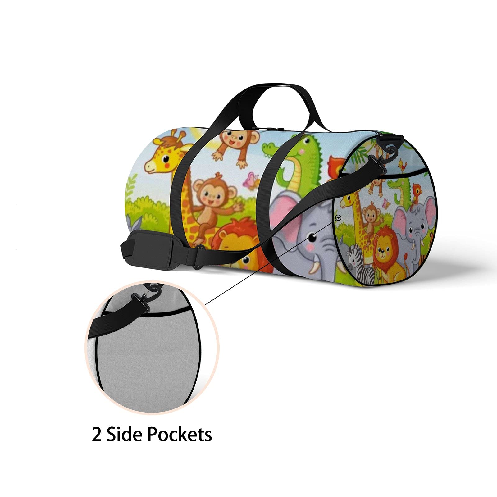 Waterproof Jungle Animal Print Sports Tote Bag - Cute Cartoon Kawaii Gym Bag with Shoulder Strap & 2 Side Pockets for Men Women | Perfect for Travel, Workout, School & Daily Use