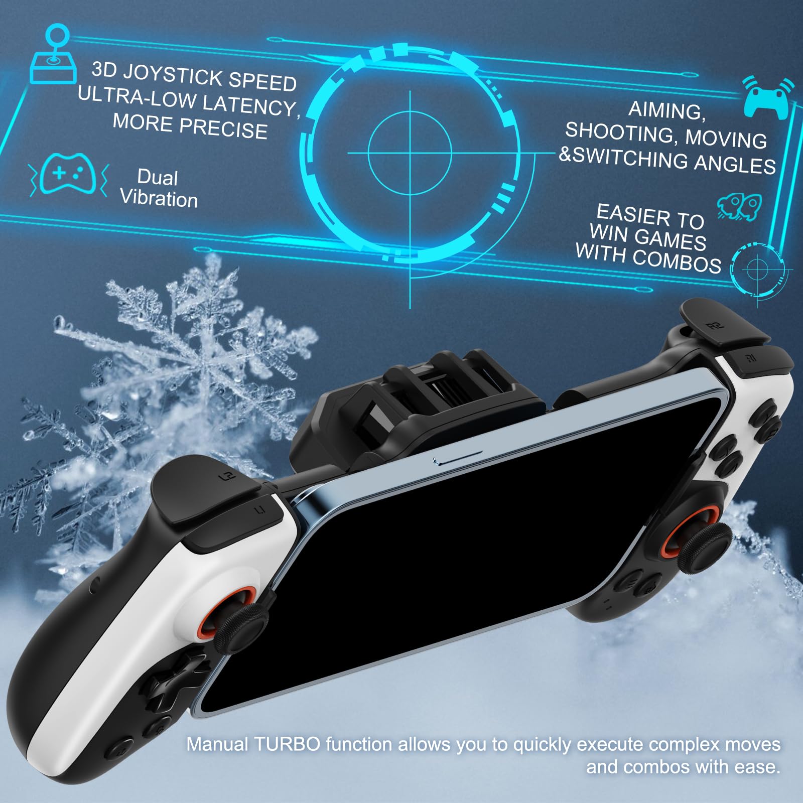 Wireless Bluetooth Gamepad Controller for iPhone 16/15/14/13, Android, Switch & PC - RGB Cooling Fan with Turbo/Macro Functions - Compatible with Samsung, LG, Google Phones - Perfect for Mobile Gaming & eSports Tournaments