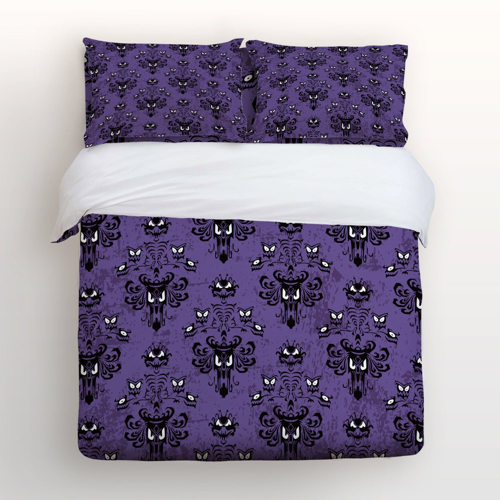 Vandarllin Happy Halloween 3-Piece King Size Quilt Bedding Set - Ghost Face Printed Duvet Cover & Decorative Bedspread for Kids, Teens & Adults - Perfect for Halloween Decor & Spooky Bedroom Themes