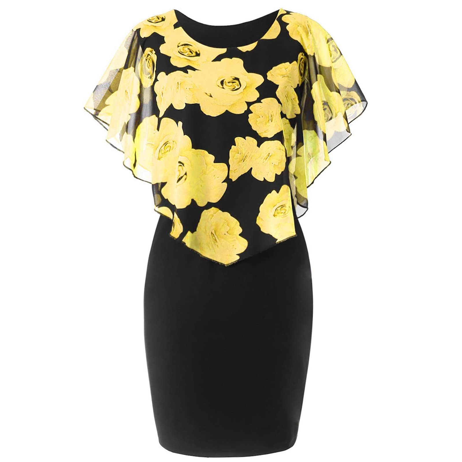NaRHbrg Plus Size Wedding Guest Dresses for Women - Sexy Sleeveless Bodycon Pencil Dress with Overlay for Cocktail Parties, Evening Events & Special Occasions