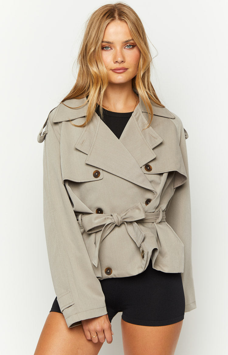 Azura Grey Cropped Trench Coat for Women - Stylish Water-Resistant Lightweight Jacket for Spring & Fall - Perfect for Office, Travel and Casual Outfits