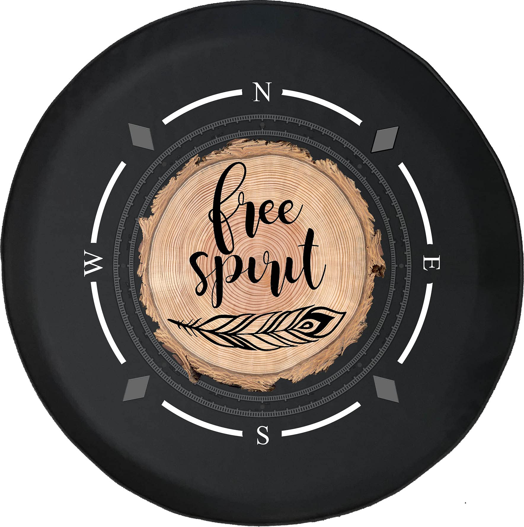 Premium Spare Tire Cover with Compass Design - Free Spirit Tribal Feather & Wood Series for SUV, Trailer, RV & Most Vehicles | Durable & Stylish Wheel Protection for Off-Road Adventures & Camping Trips
