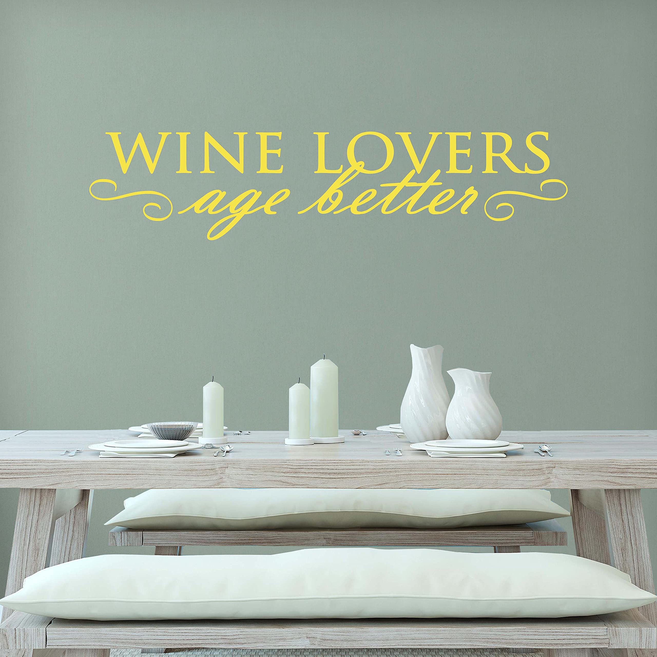 Vinyl Quote Me Kitchen Decor Signs - Wine Lovers Age Better Wall Decal | American Made Kitchen Wall Art (33x7.5 Inches, Yellow) - Perfect for Home Bar, Dining Room & Wine Cellar Decor