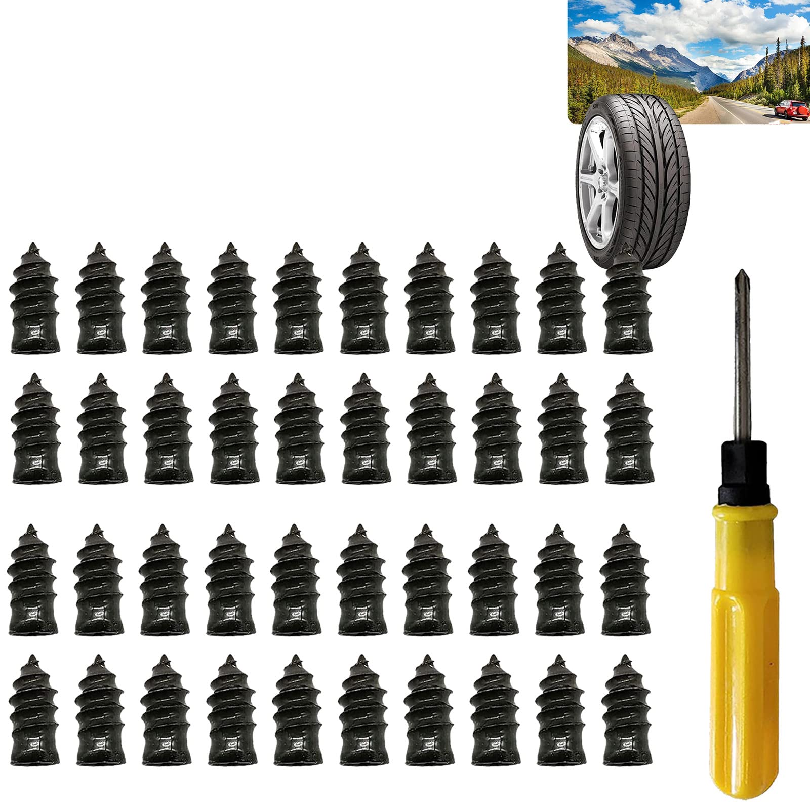 CHAOMIC 40PCS Tire Repair Rubber Nails - Self-Service Car Tire Repair Kit with Screwdriver (20 Small + 20 Large) - Emergency Roadside Flat Tire Fix for Cars, Trucks, Motorcycles & ATVs