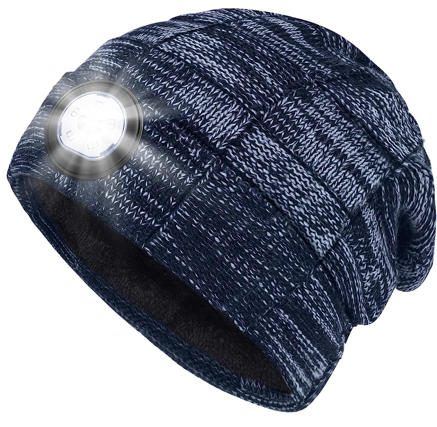 HANPURE Rechargeable Beanie Hat with LED Light - Warm Winter Hat for Men & Women, Perfect for Running, Camping, Hunting, Dog Walking - Blue Headlamp Beanie Gift Idea