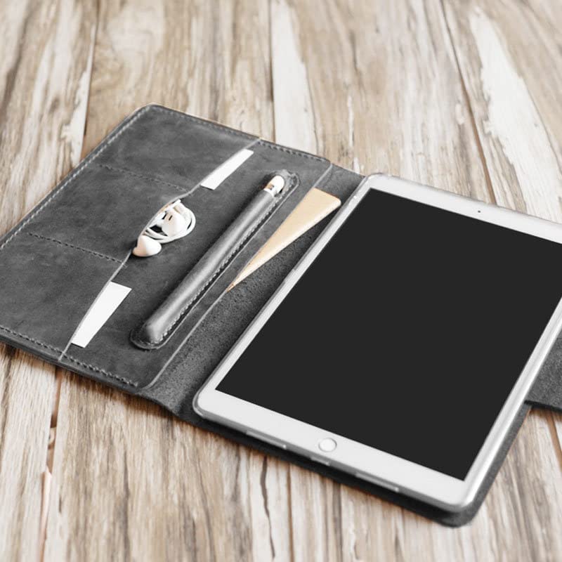 Personalized Distressed Grey Leather iPad Case for iPad mini 6/5, iPad 10.2/10.5/9.7, iPad Pro 12.9 - Portfolio Style with Apple Pencil Holder (601B) - Perfect for Business, Travel & Everyday Protection