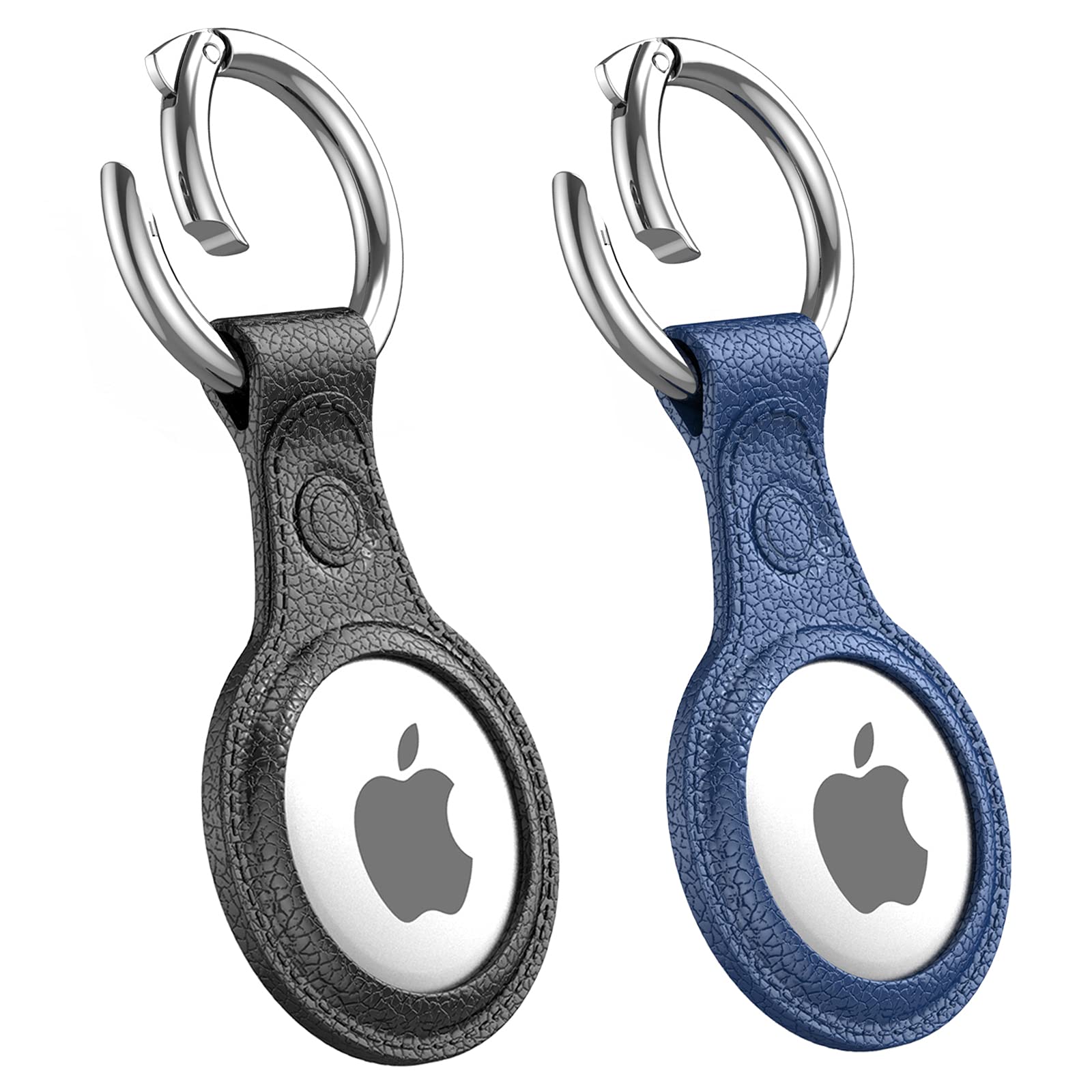 [2 Pack] Cnarery AirTag Keychain Holder for Apple AirTag 2021 - Durable TPU Tracker Cover Case with Key Ring (Black+Blue) - Perfect for Keys, Wallets, Luggage & Pet Tracking
