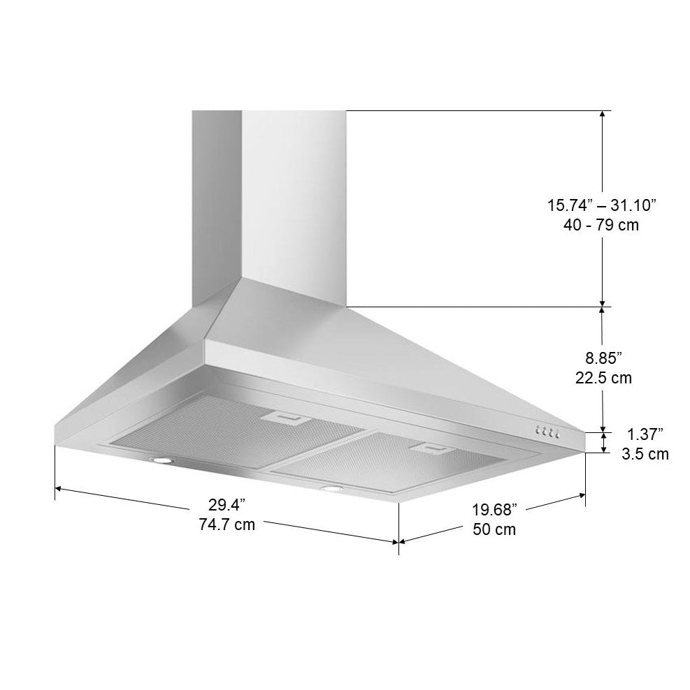 30 Inch Pyramid Stainless Steel Range Hood - Powerful Kitchen Ventilation for Stove, Cooktop & Gas Range - Perfect for Modern & Farmhouse Kitchens