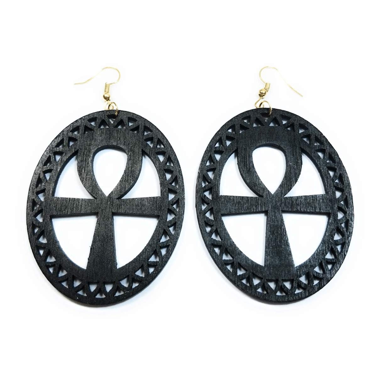 Teri's Boutique Anka Ankh Cross Wooden Dangle Earrings - Religious Fashion Jewelry for Women | Perfect for Church, Spiritual Gatherings & Boho Style Outfits