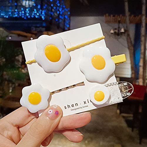 BBTDIN Egg Hair Clips for Girls - 4 Pcs Fried Egg & Poached Egg Hairpins, Hair Ties & Hair Accessories - Cute Food-Themed Hair Clips for Kids & Teens - Perfect for School, Parties & Daily Styling