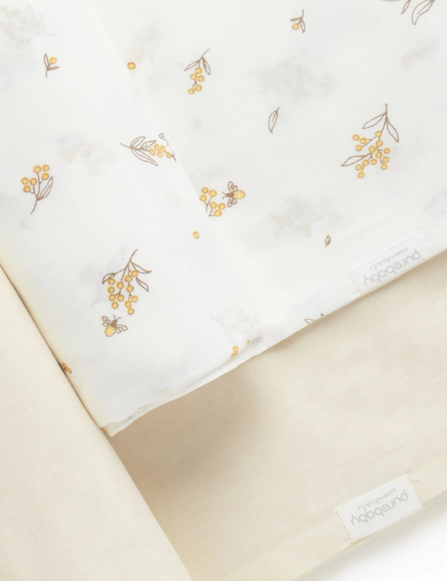 Purebaby Organic Muslin Swaddle Blankets 2-Pack - Soft Breathable Baby Wrap for Newborns & Infants - Vanilla Wattle Bee Print - Perfect for Swaddling, Nursing Cover & Stroller Blanket