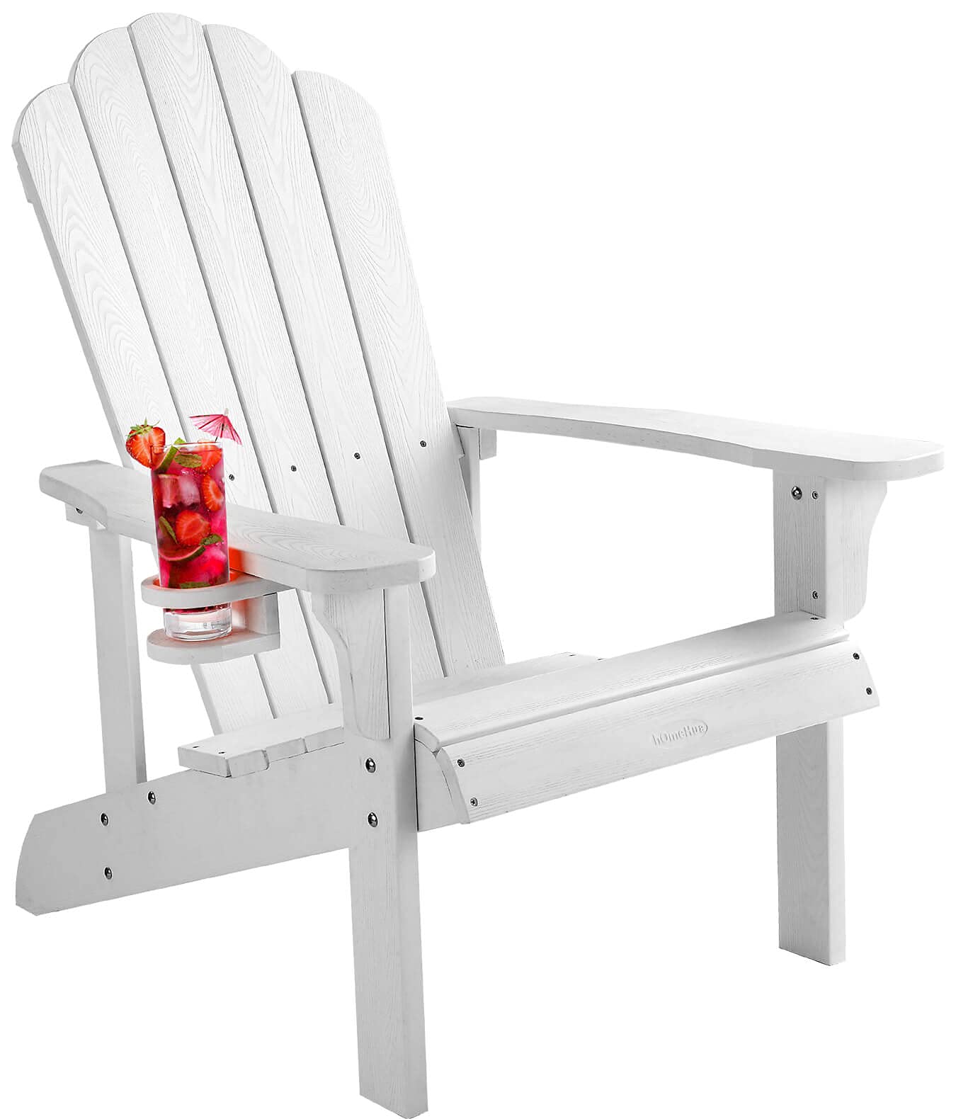 Premium HIPS Adirondack Chair - Weather-Resistant Outdoor Plastic Chair with Cup Holder for Patio, Backyard, Deck, Fire Pit, Lawn & Porch - Perfect for Relaxing, Sunbathing & Outdoor Gatherings (White)