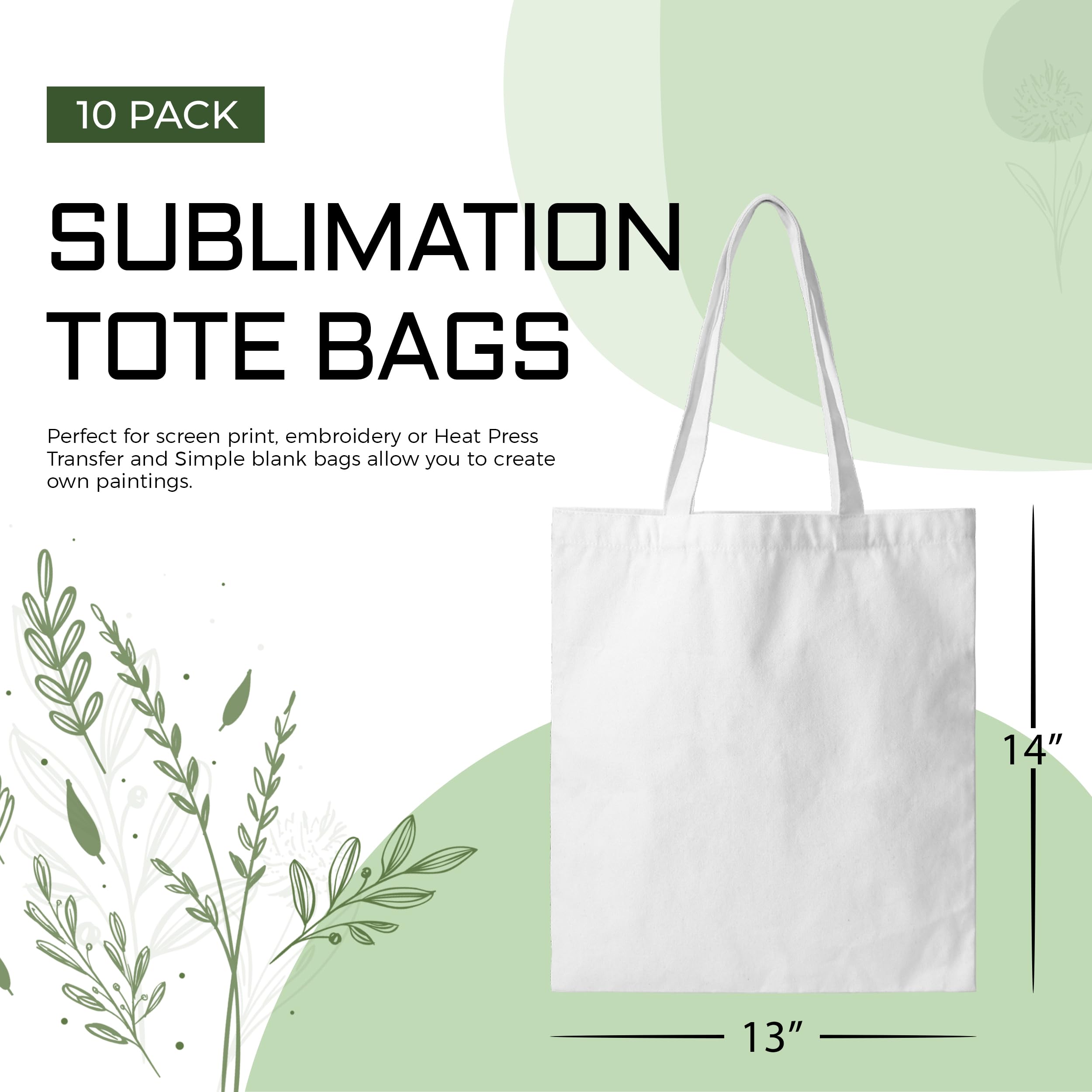 Joyclub 10 Pack Sublimation Tote Bags - Bulk Polyester Canvas Reusable Grocery Bags for DIY Painting, Crafting & Sublimation - Perfect for Gifts, Shopping, Beach Trips & Farmers Market