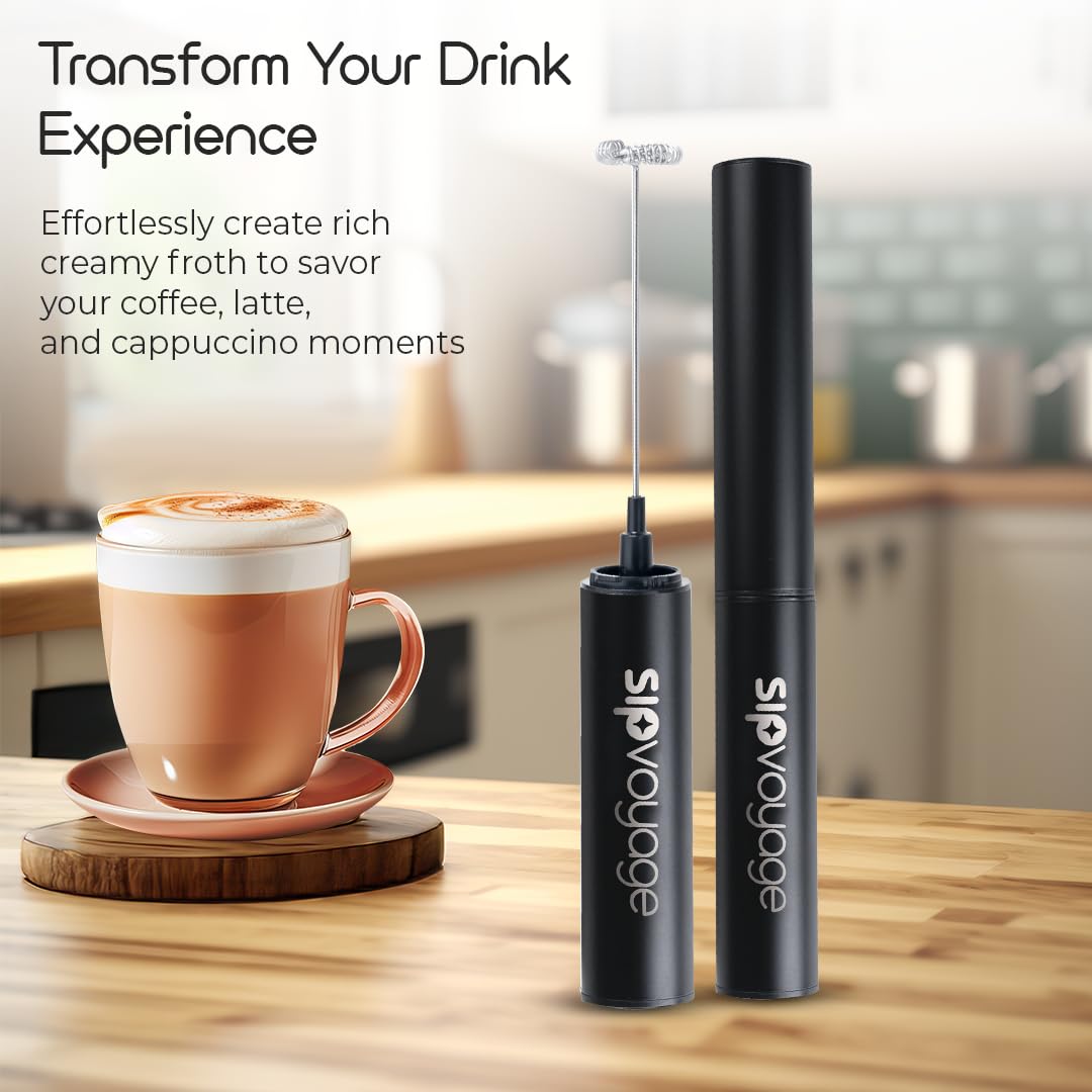 Rechargeable Milk Frother Handheld - 2 Whisks & 2 Speed Electric Coffee Frother for Latte, Cappuccino, Matcha - One Touch Drink Mixer for Home, Office, Coffee Shop (White)